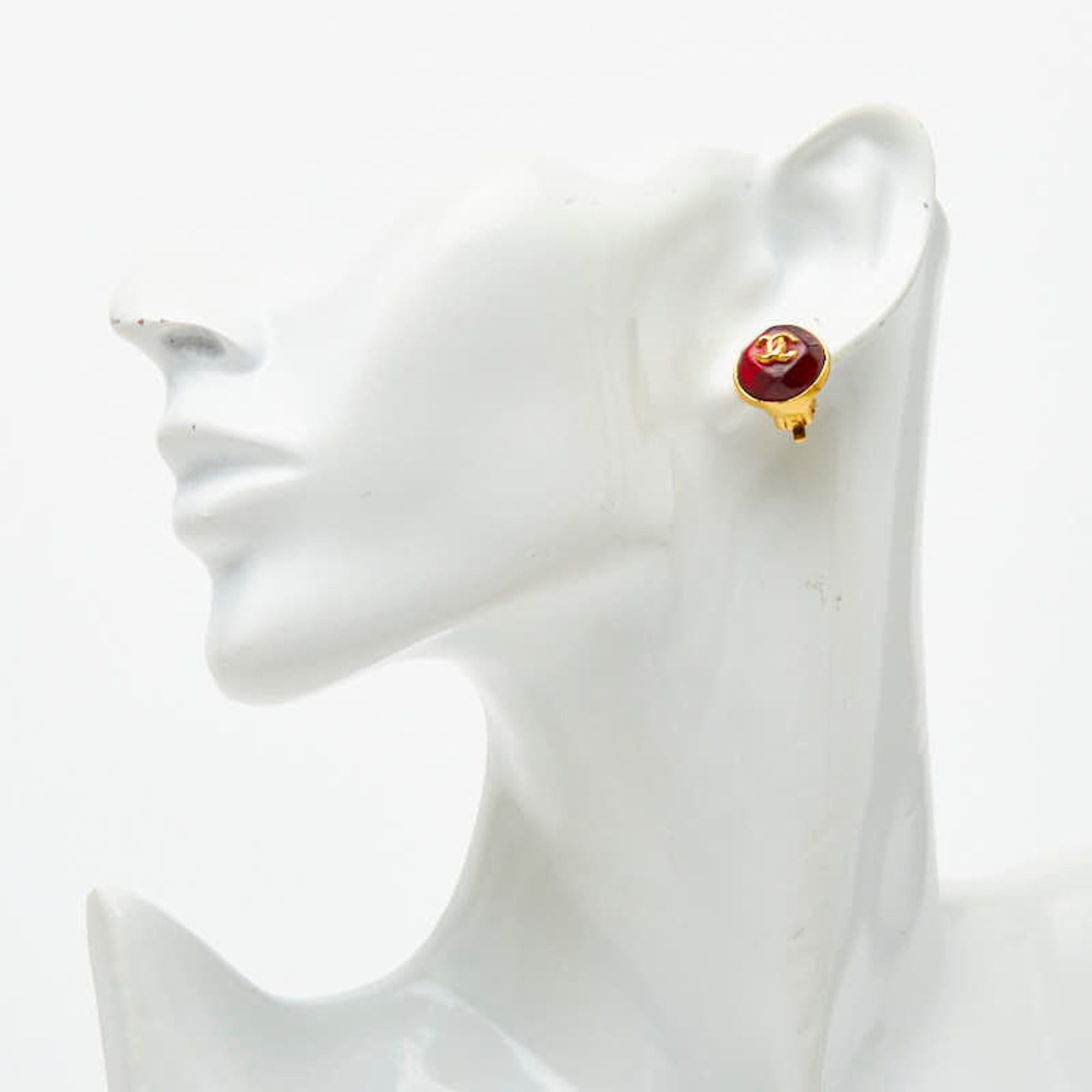 Chanel Chanel Coco Mark Gripoix Earrings, Gold and Red Plated, Women's CHANEL Size ONE SIZE - 5 Thumbnail