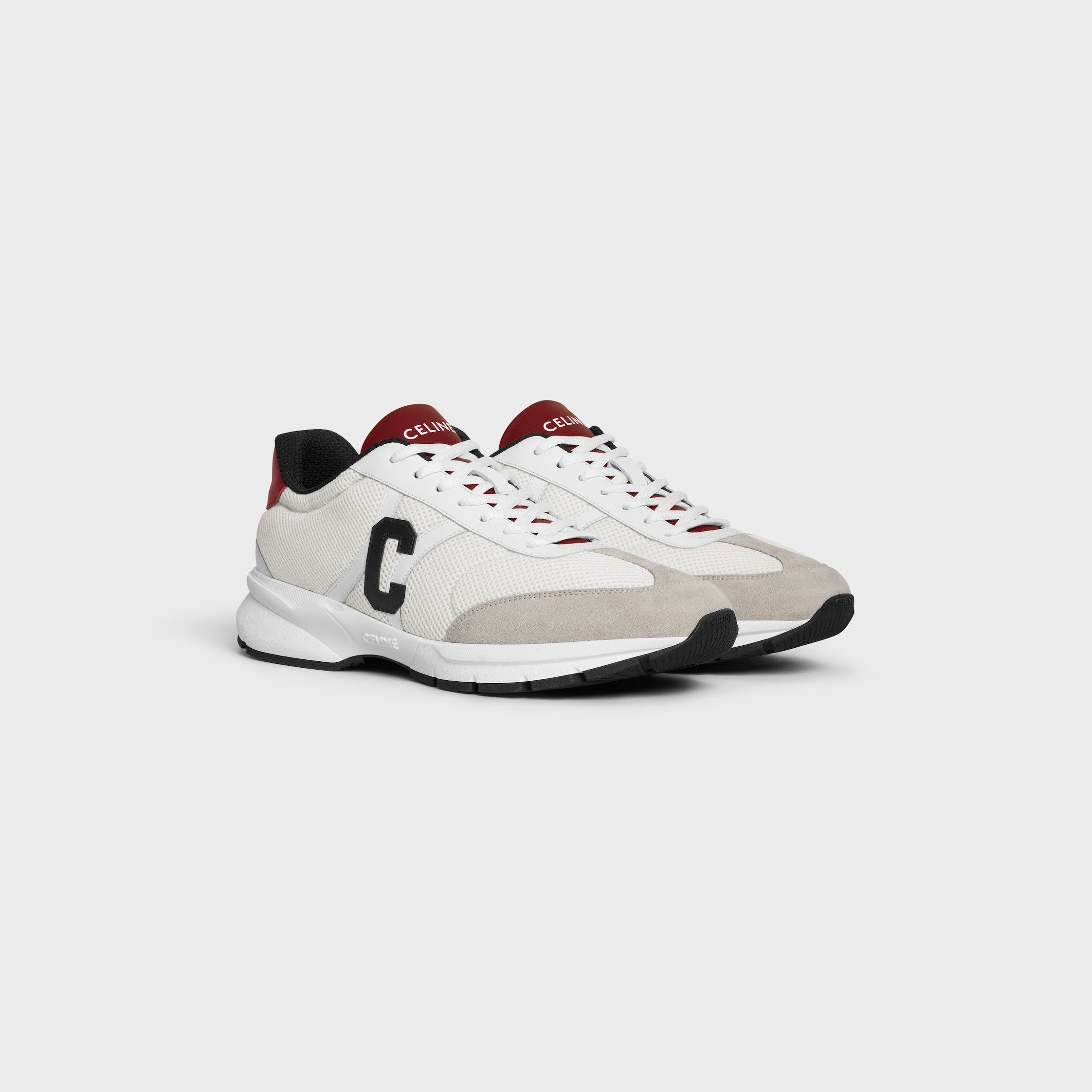 Celine CELINE RUNNER CR-02 LOW LACE-UP SNEAKER IN MESH, CALFSKIN AND SUEDE CALFSKIN grey/white/black/burgundy Size US 11 / EU 44 - 2 Thumbnail