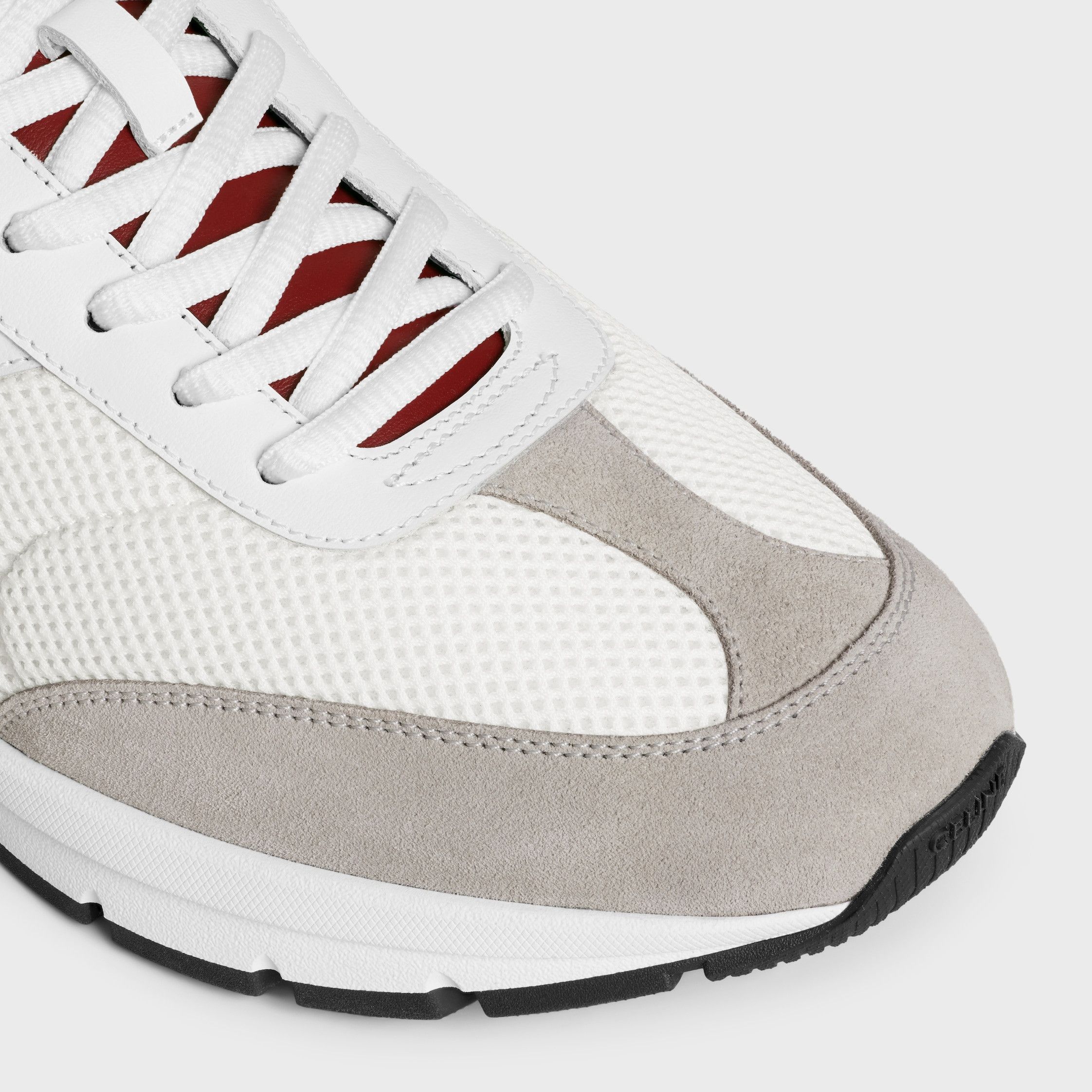 Celine CELINE RUNNER CR-02 LOW LACE-UP SNEAKER IN MESH, CALFSKIN AND SUEDE CALFSKIN grey/white/black/burgundy Size US 12 / EU 45 - 4 Thumbnail