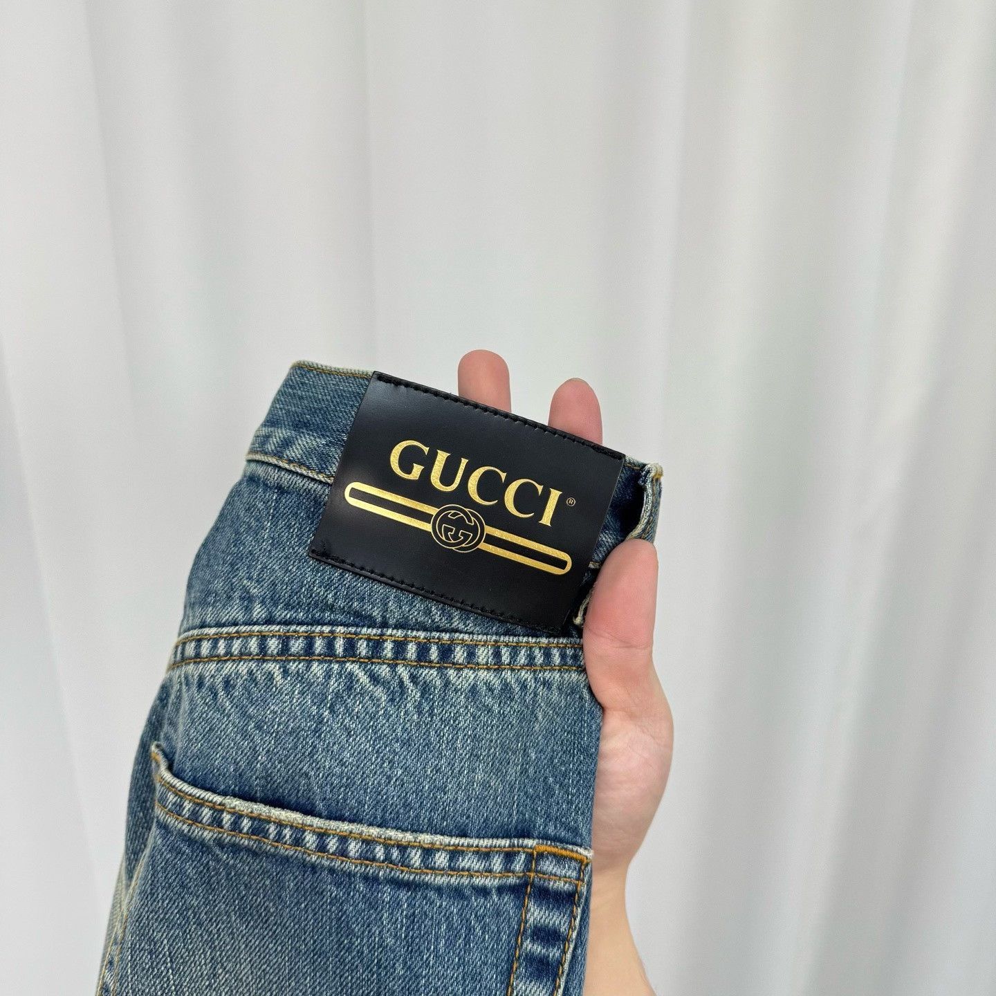 Gucci Gucci Distressed Leather Patch Washed Jeans Size 22" - 5 Thumbnail