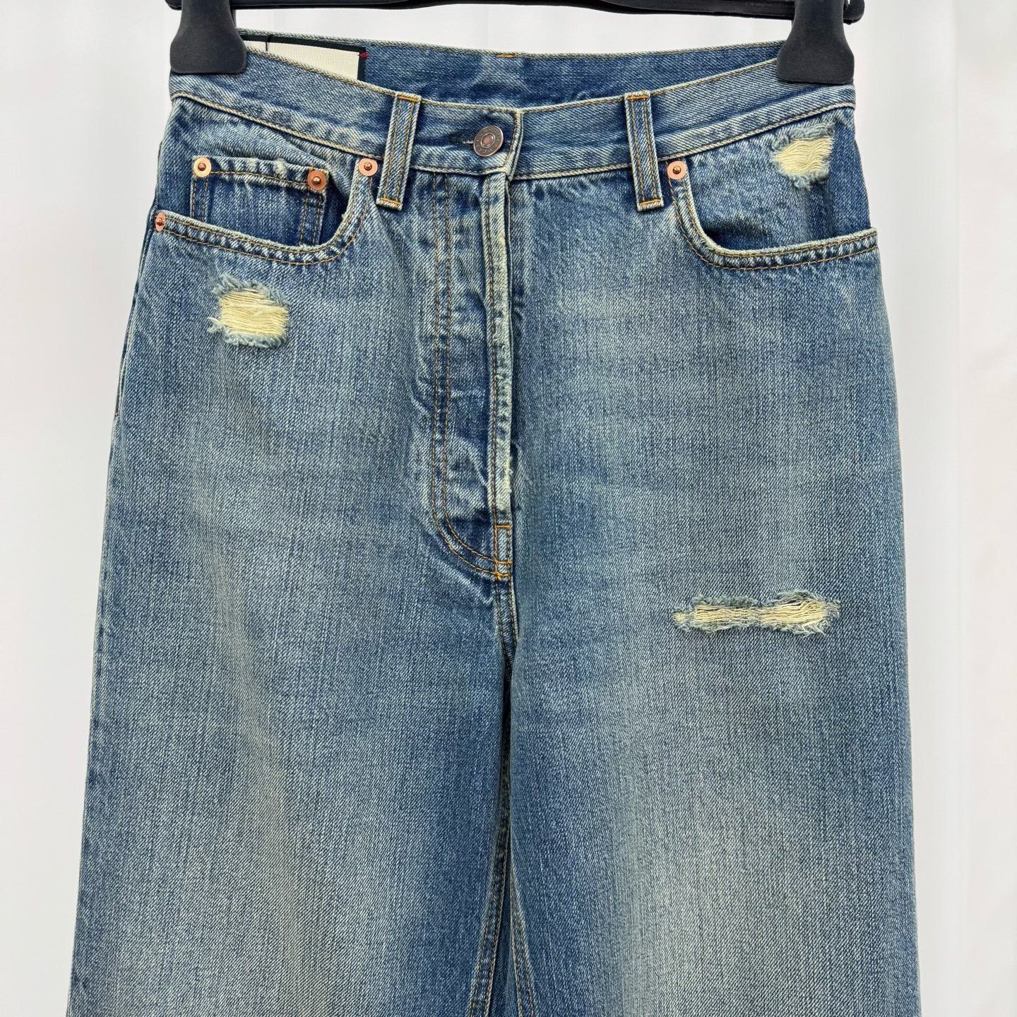 Gucci Gucci Distressed Leather Patch Washed Jeans Size 22" - 3 Thumbnail