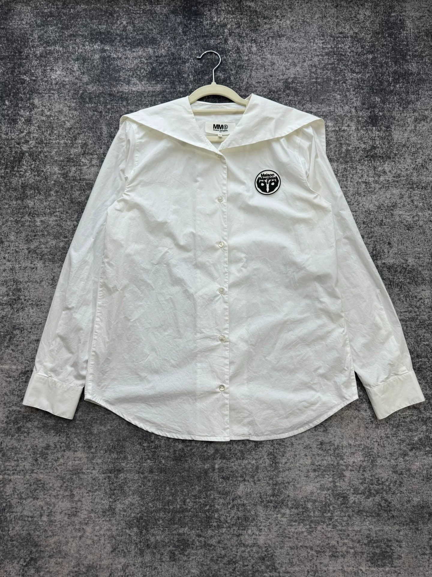 Maison Margiela Maison Margiela White Navy Collar Shirt Size US XXS / EU 40 - 2 Thumbnail