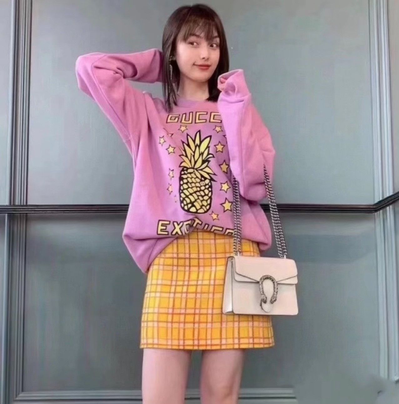 Gucci Gucci Yellow Plaid Wool Knit Skirt Size 42" / US 20 - 8 Thumbnail