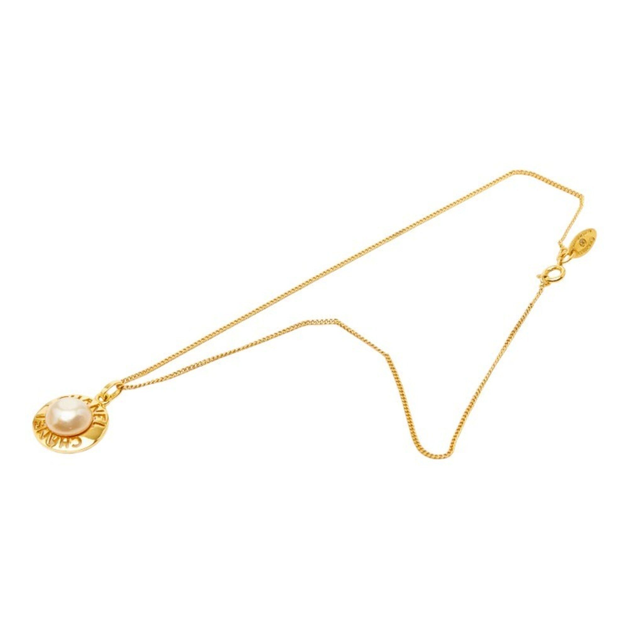 Chanel Chanel Logo Necklace, Gold Plated, Faux Pearl, Women's CHANEL Size ONE SIZE - 4 Thumbnail