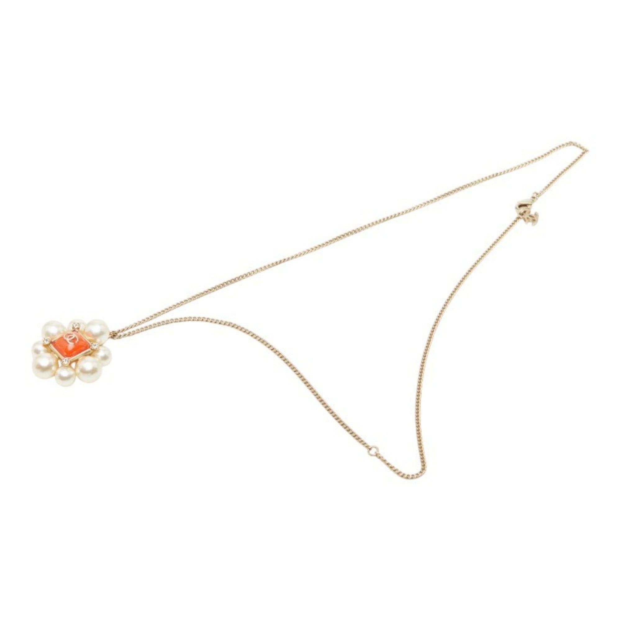 Chanel Chanel Coco Mark Rhinestone Necklace, Gold and Orange Plated, Faux Pearl, Women's. Size ONE SIZE - 4 Thumbnail