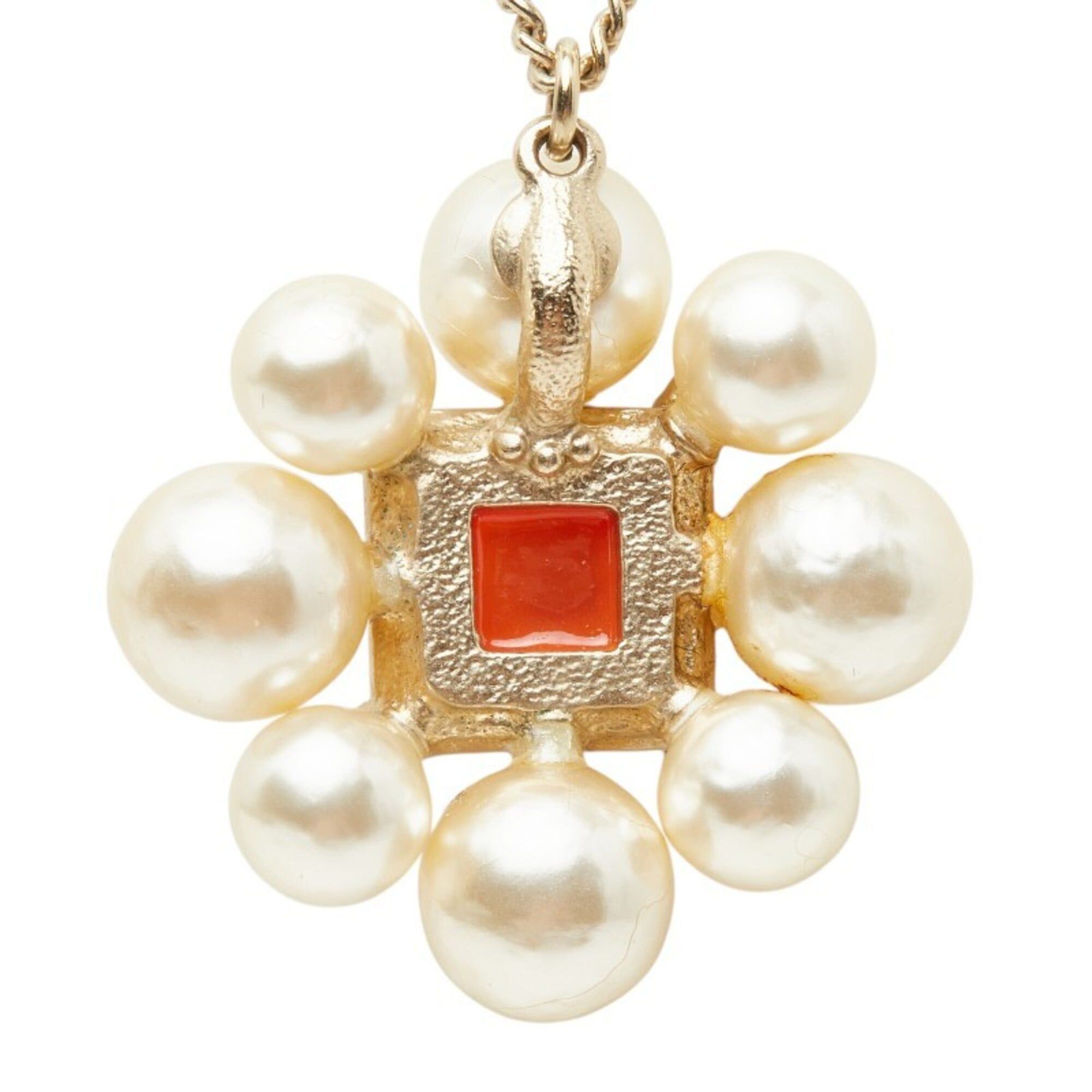 Chanel Chanel Coco Mark Rhinestone Necklace, Gold and Orange Plated, Faux Pearl, Women's. Size ONE SIZE - 3 Thumbnail