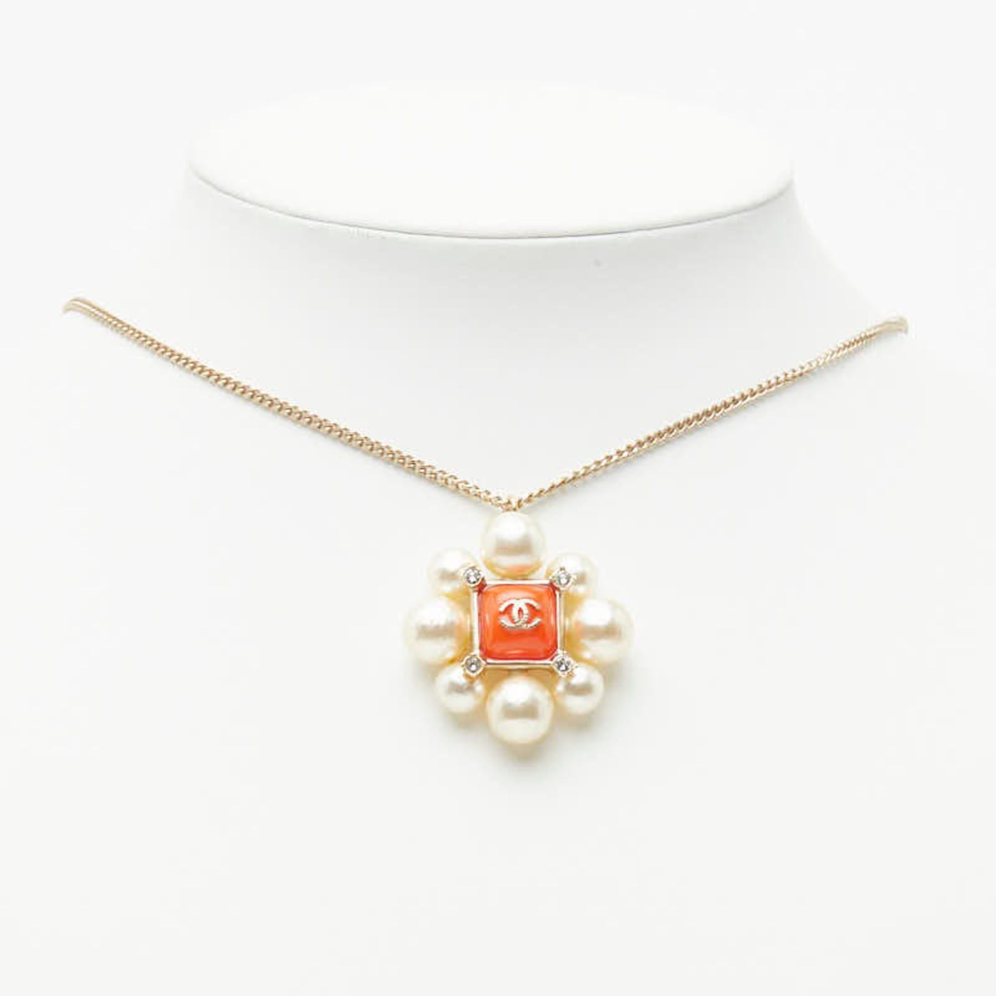 Chanel Chanel Coco Mark Rhinestone Necklace, Gold and Orange Plated, Faux Pearl, Women's. Size ONE SIZE - 7 Thumbnail