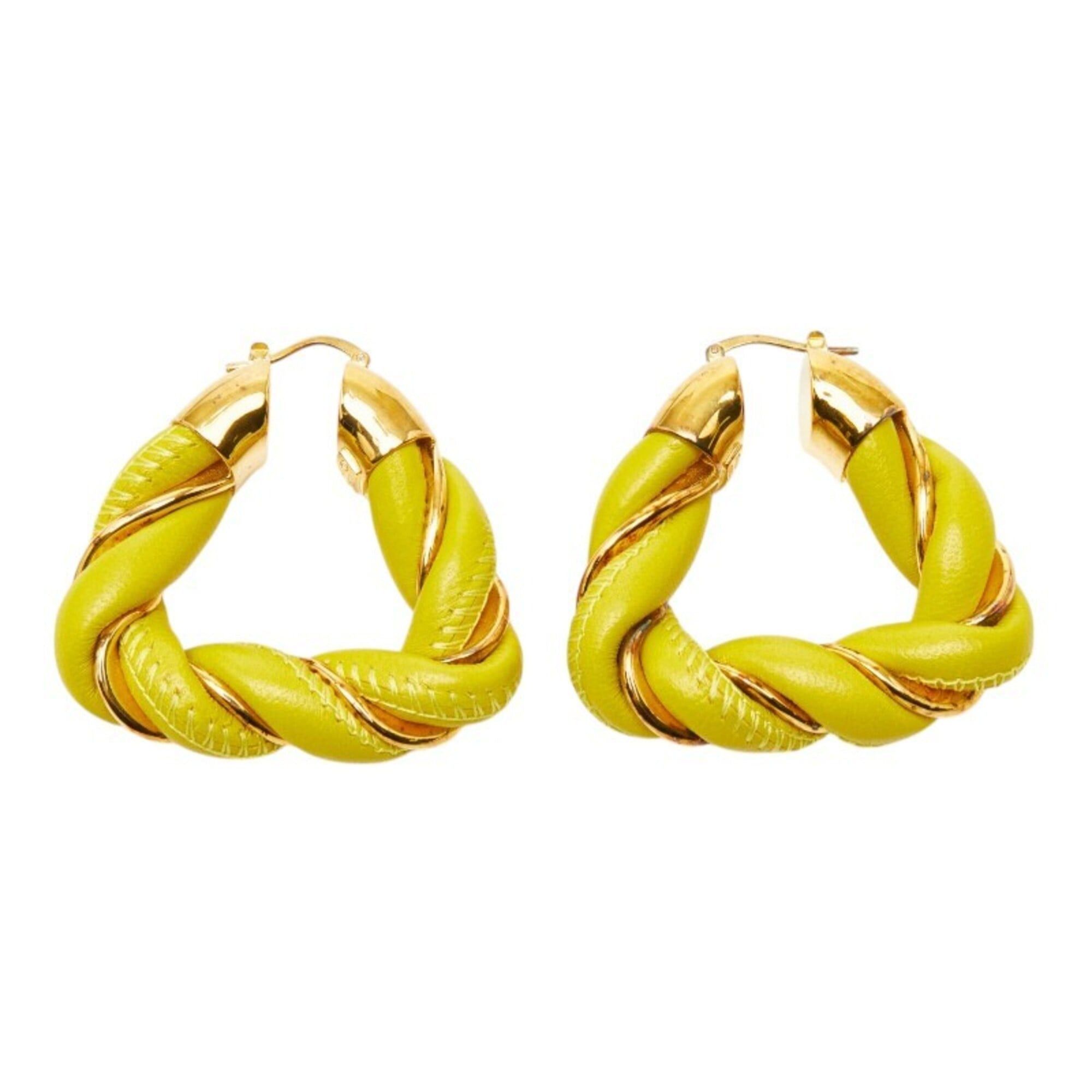 Bottega Veneta Bottega Veneta Twist Triangle Hoop Earrings, Yellow Gold Leather, SV925 Silver, Women's. Size ONE SIZE - 2 Thumbnail