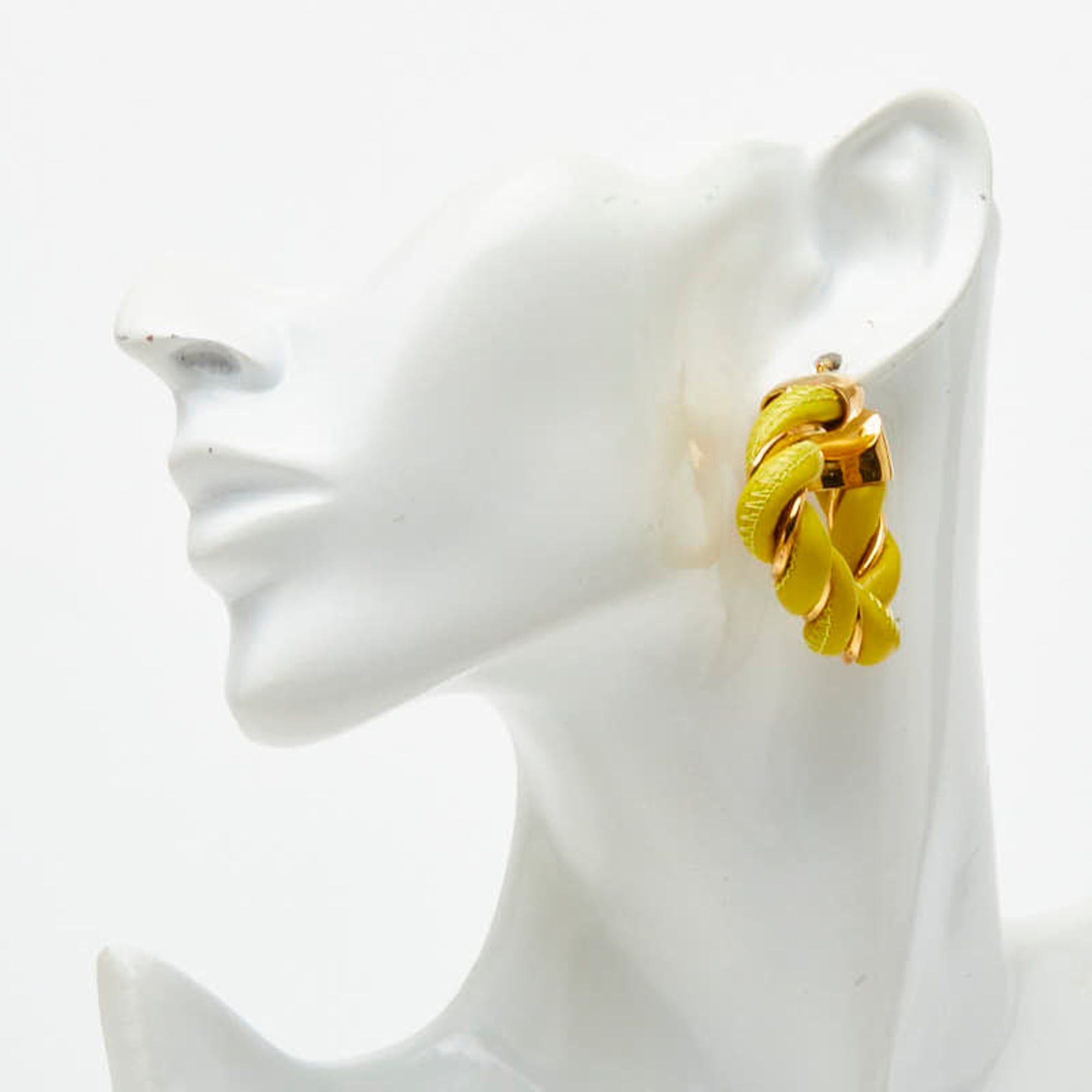 Bottega Veneta Bottega Veneta Twist Triangle Hoop Earrings, Yellow Gold Leather, SV925 Silver, Women's. Size ONE SIZE - 5 Thumbnail