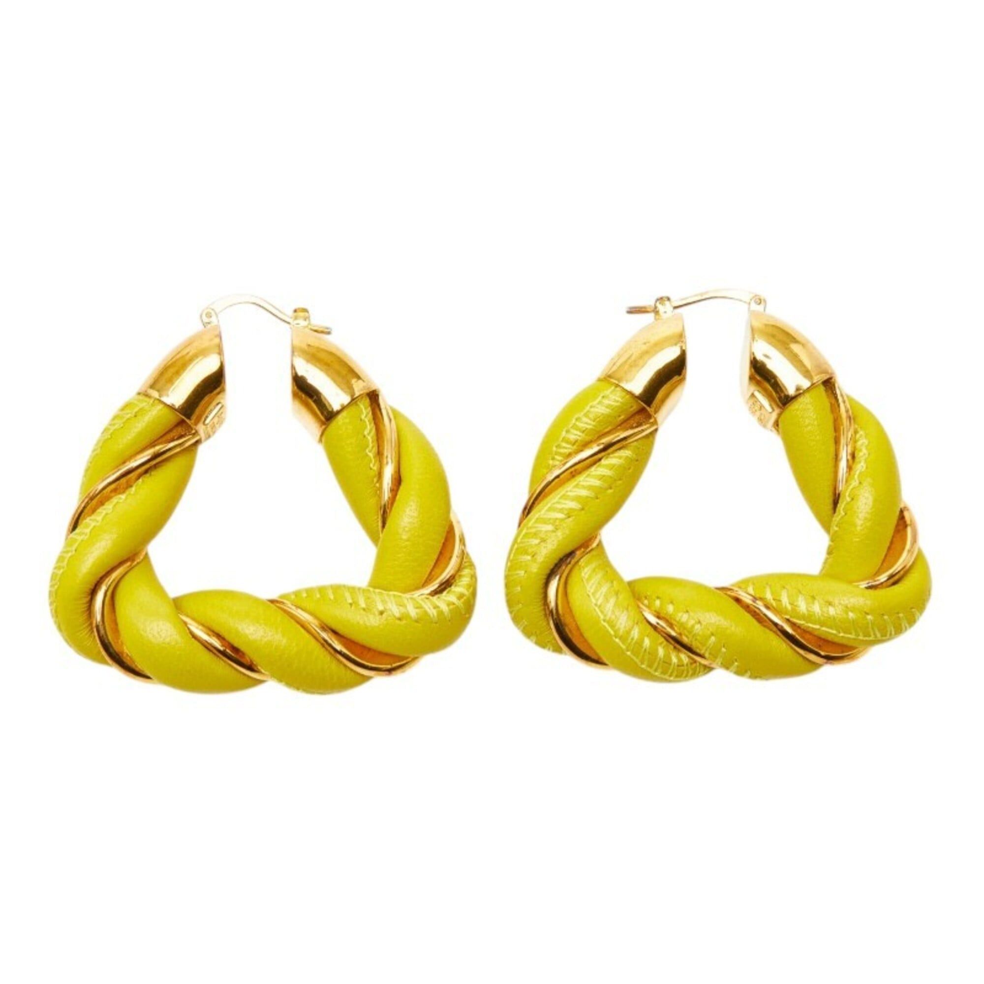 Bottega Veneta Bottega Veneta Twist Triangle Hoop Earrings, Yellow Gold Leather, SV925 Silver, Women's. Size ONE SIZE - 3 Thumbnail