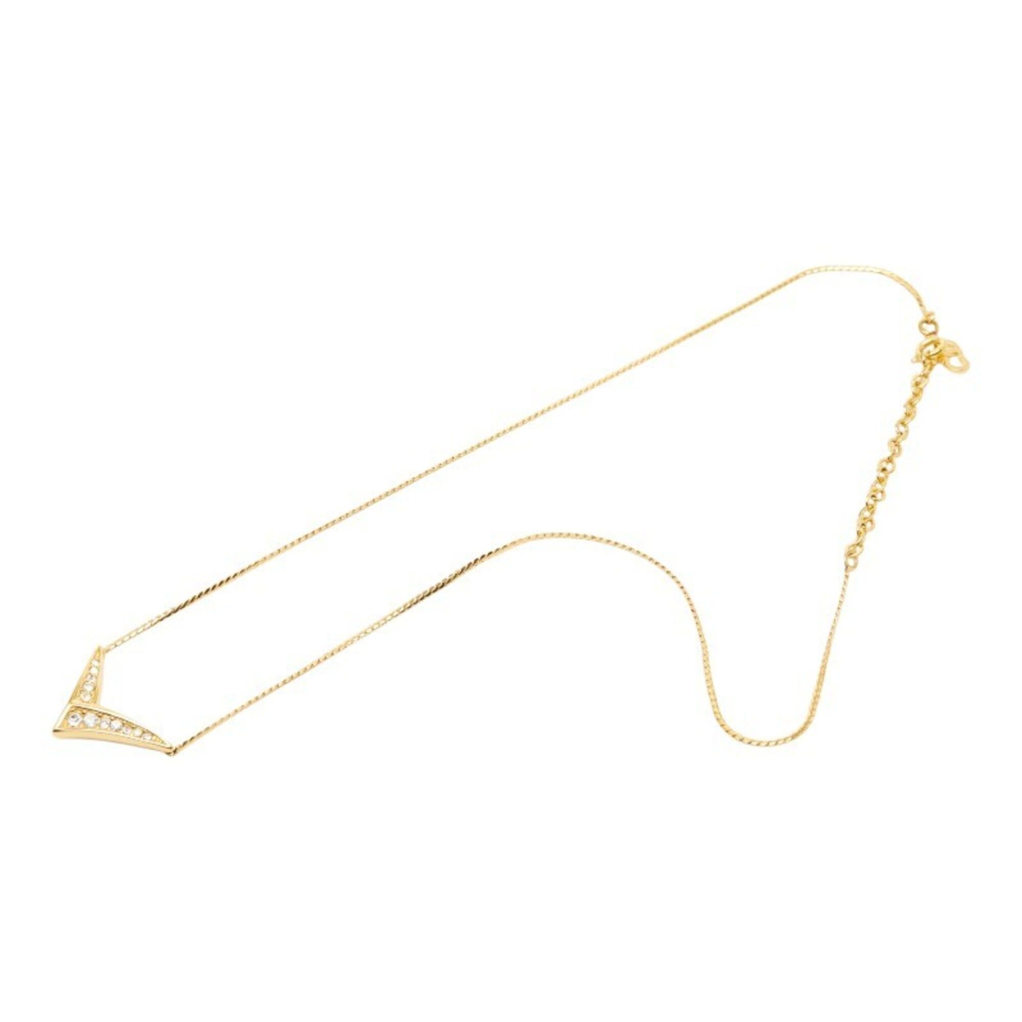 Dior Christian Dior Dior V-shaped necklace, gold plated, rhinestones, women's. Size ONE SIZE - 4 Thumbnail
