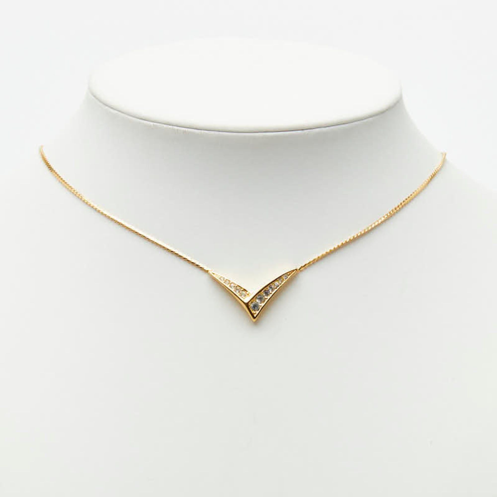 Dior Christian Dior Dior V-shaped necklace, gold plated, rhinestones, women's. Size ONE SIZE - 7 Thumbnail