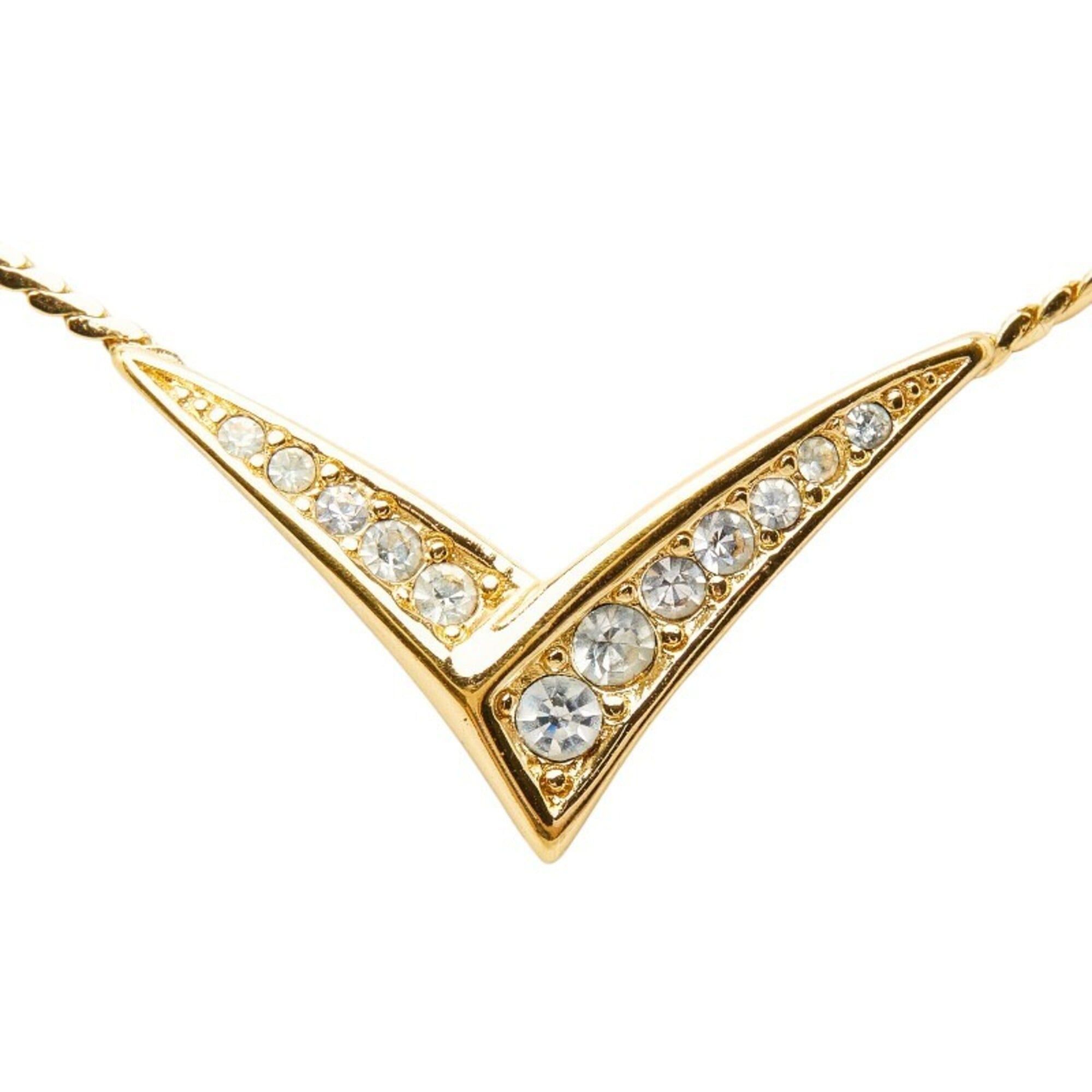 Dior Christian Dior Dior V-shaped necklace, gold plated, rhinestones, women's. Size ONE SIZE - 2 Thumbnail