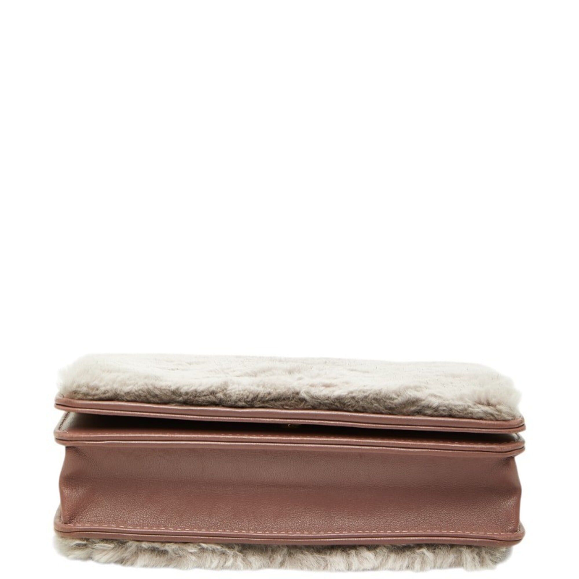 Chanel Chanel Coco Mark Wallet Chain Shoulder Bag Gray Pink Fur Leather Women's CHANEL Size ONE SIZE - 3 Thumbnail