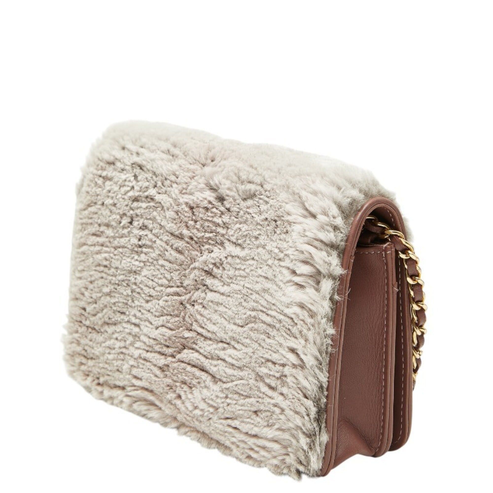 Chanel Chanel Coco Mark Wallet Chain Shoulder Bag Gray Pink Fur Leather Women's CHANEL Size ONE SIZE - 2 Thumbnail