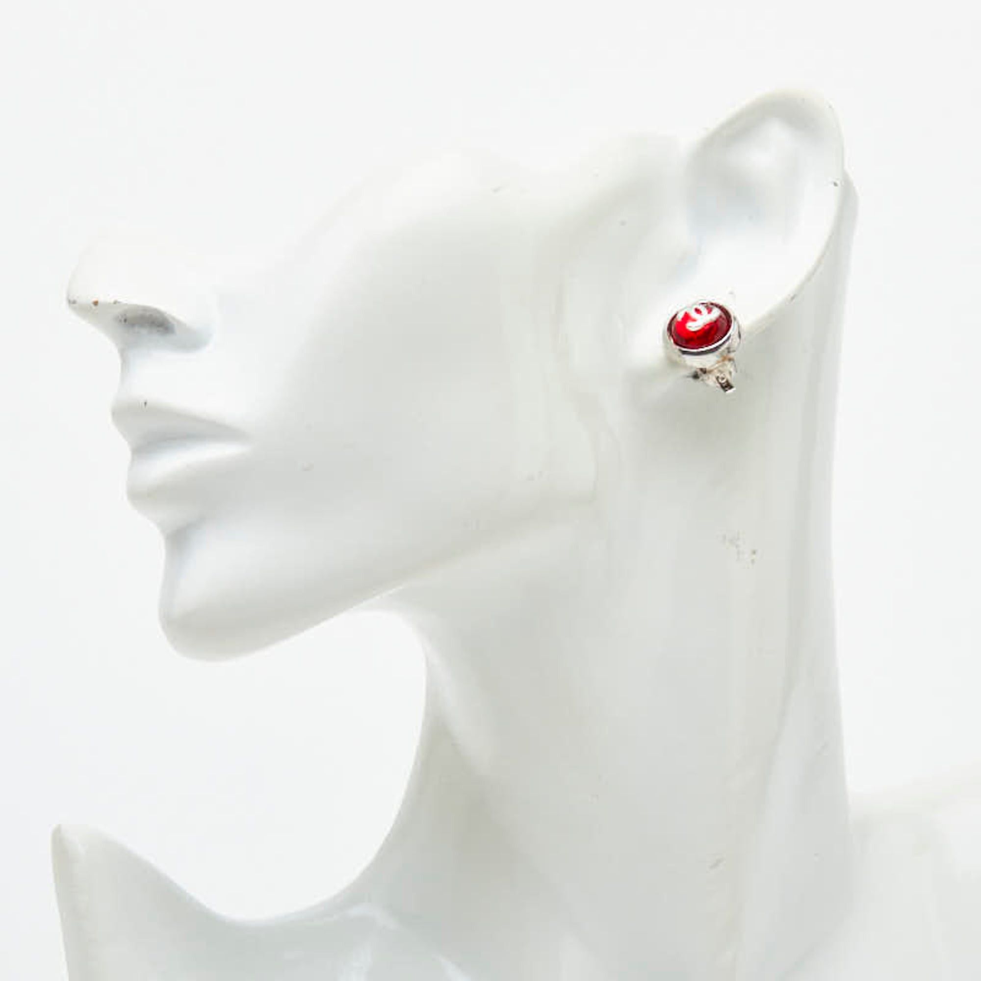 Chanel Chanel Coco Mark Round Earrings, Silver and Red Metal, Women's CHANEL Size ONE SIZE - 5 Thumbnail