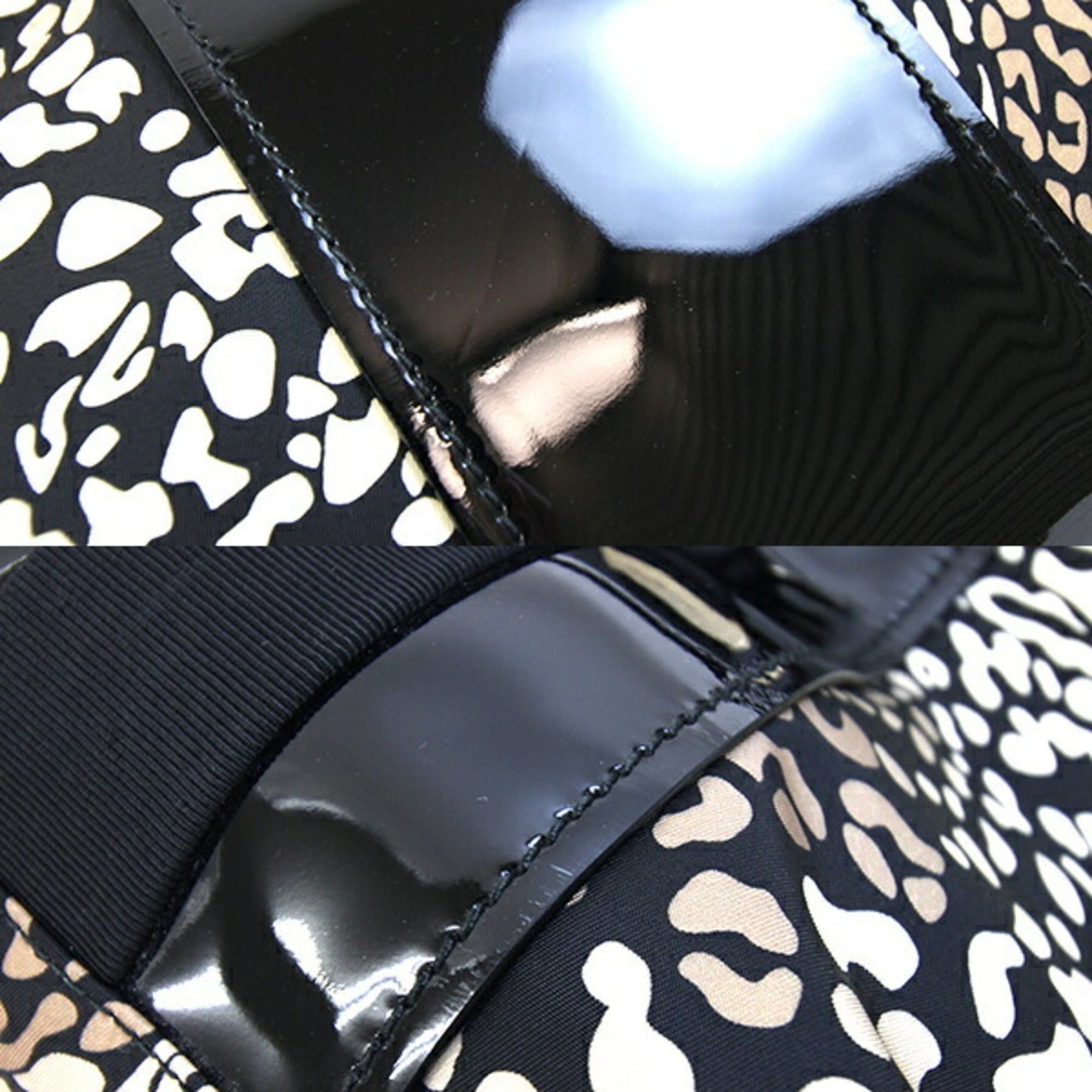 Salvatore Ferragamo Salvatore Ferragamo Ferragamo Vara Tote Bag FJ21 E166 Beige Black Nylon Enamel Leather Animal Leopard Print Women's Salvatore Size ONE SIZE - 4 Thumbnail