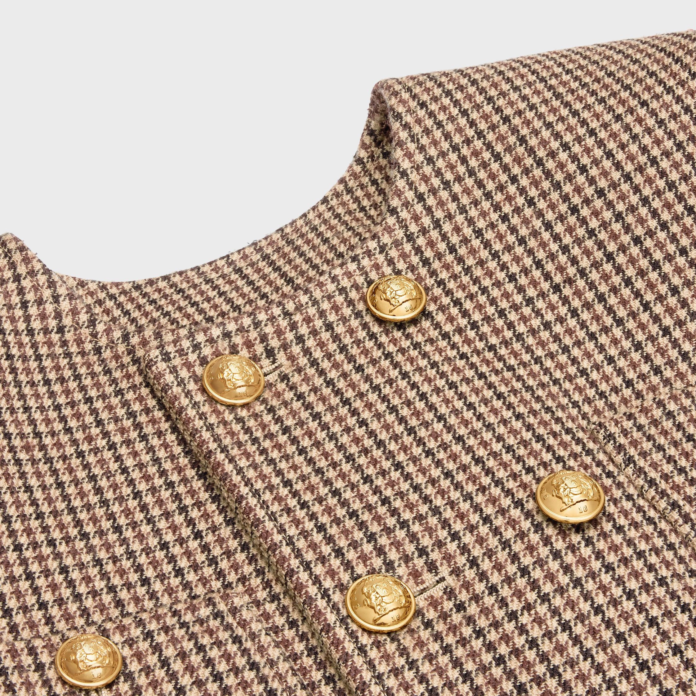 Celine CHELSEA JACKET IN DOUBLE HOUNDSTOOTH WOOL burgundy/beige/black Size XS / US 0-2 / IT 36-38 - 3 Thumbnail