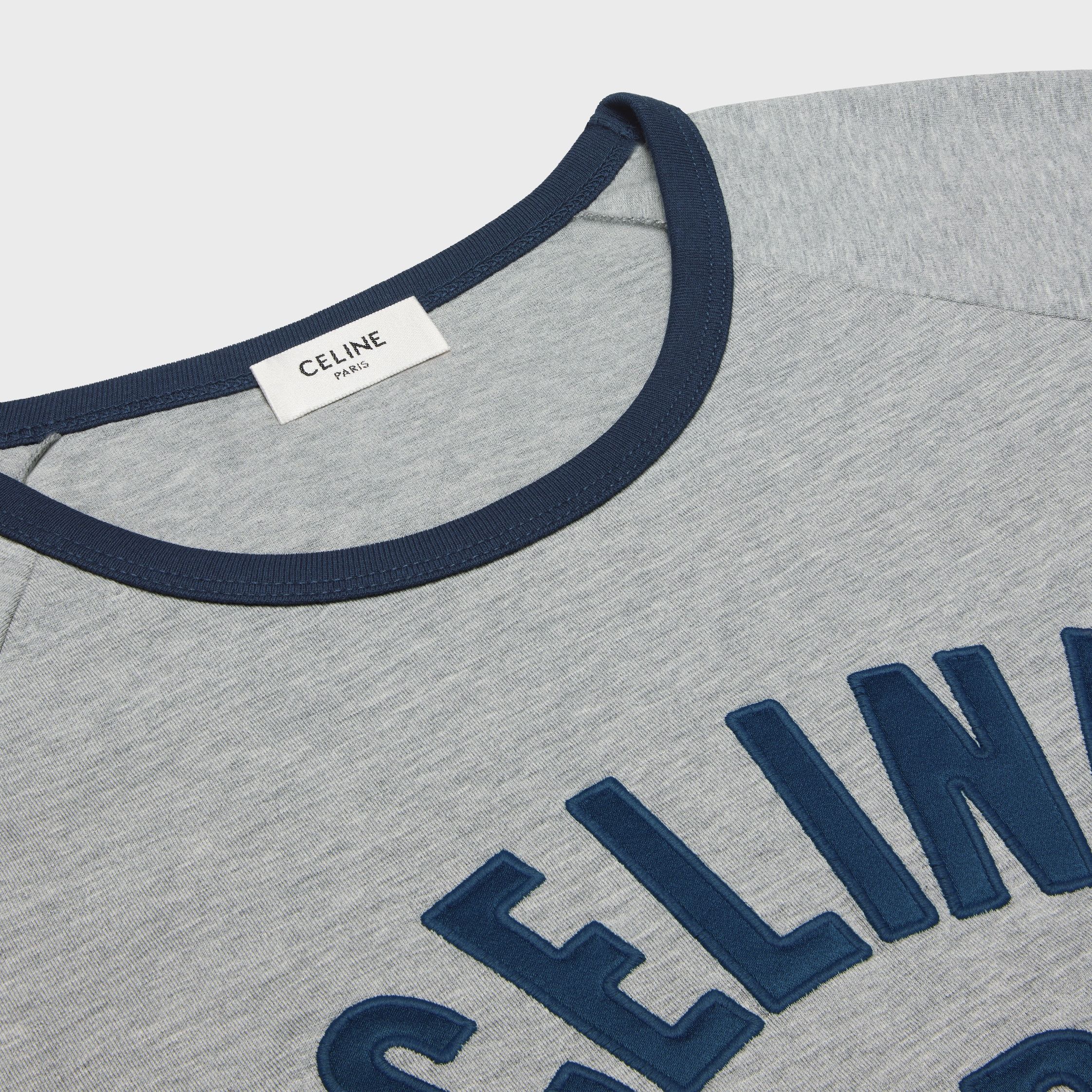 Celine CELINE PARIS T-SHIRT IN COTTON JERSEY grey melange/navy Size L / US 10 / IT 46 - 3 Thumbnail