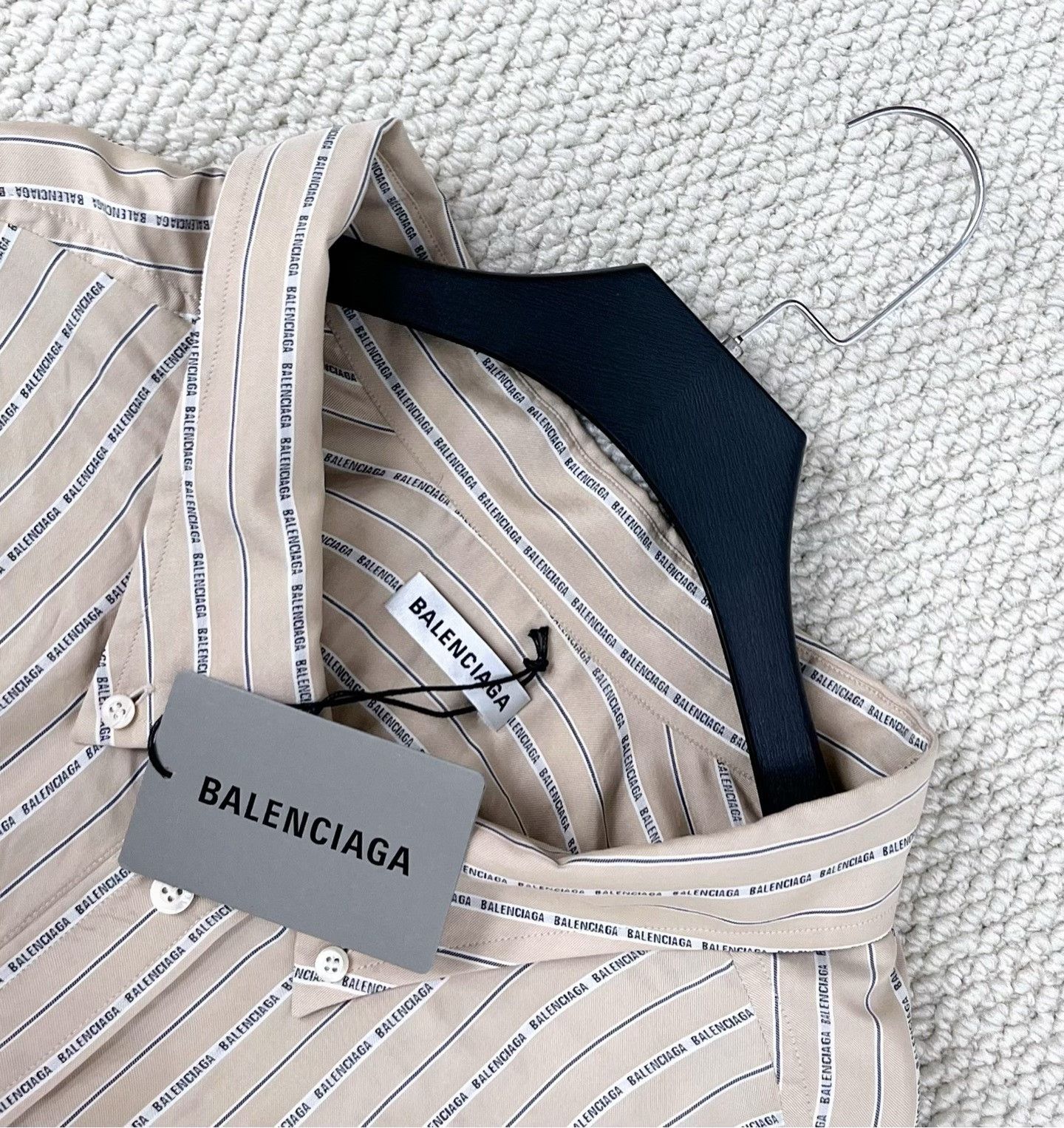 Balenciaga Balenciaga Khaki Striped Silk Shirt Size US M / EU 48-50 / 2 - 3 Thumbnail