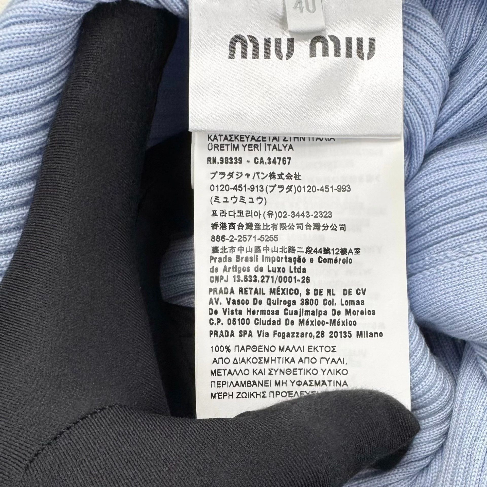 Miu Miu Miu Miu Light Blue Rhinestone Wool Knit Cardigan Size S / US 4 / IT 40 - 4 Thumbnail