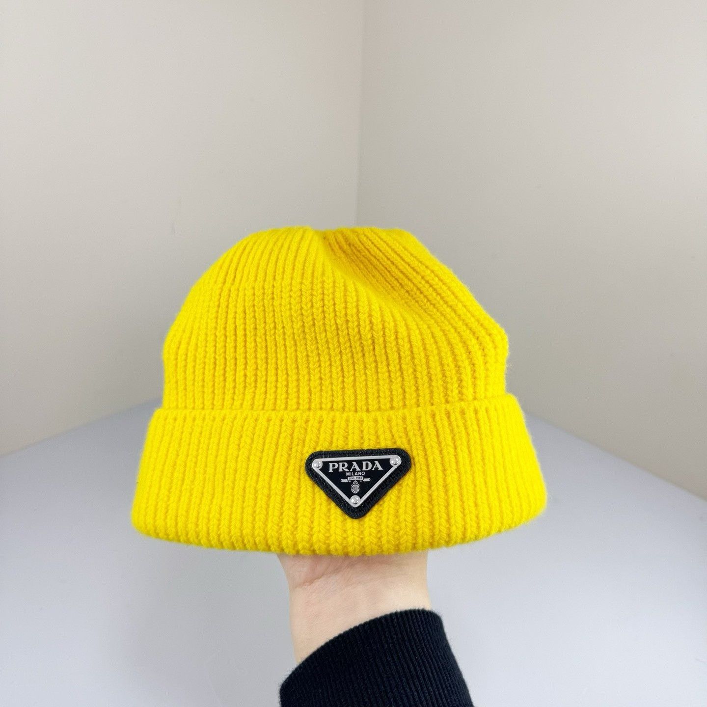 Prada Prada Yellow Triangle Logo Knit Beanie Size ONE SIZE - 3 Thumbnail