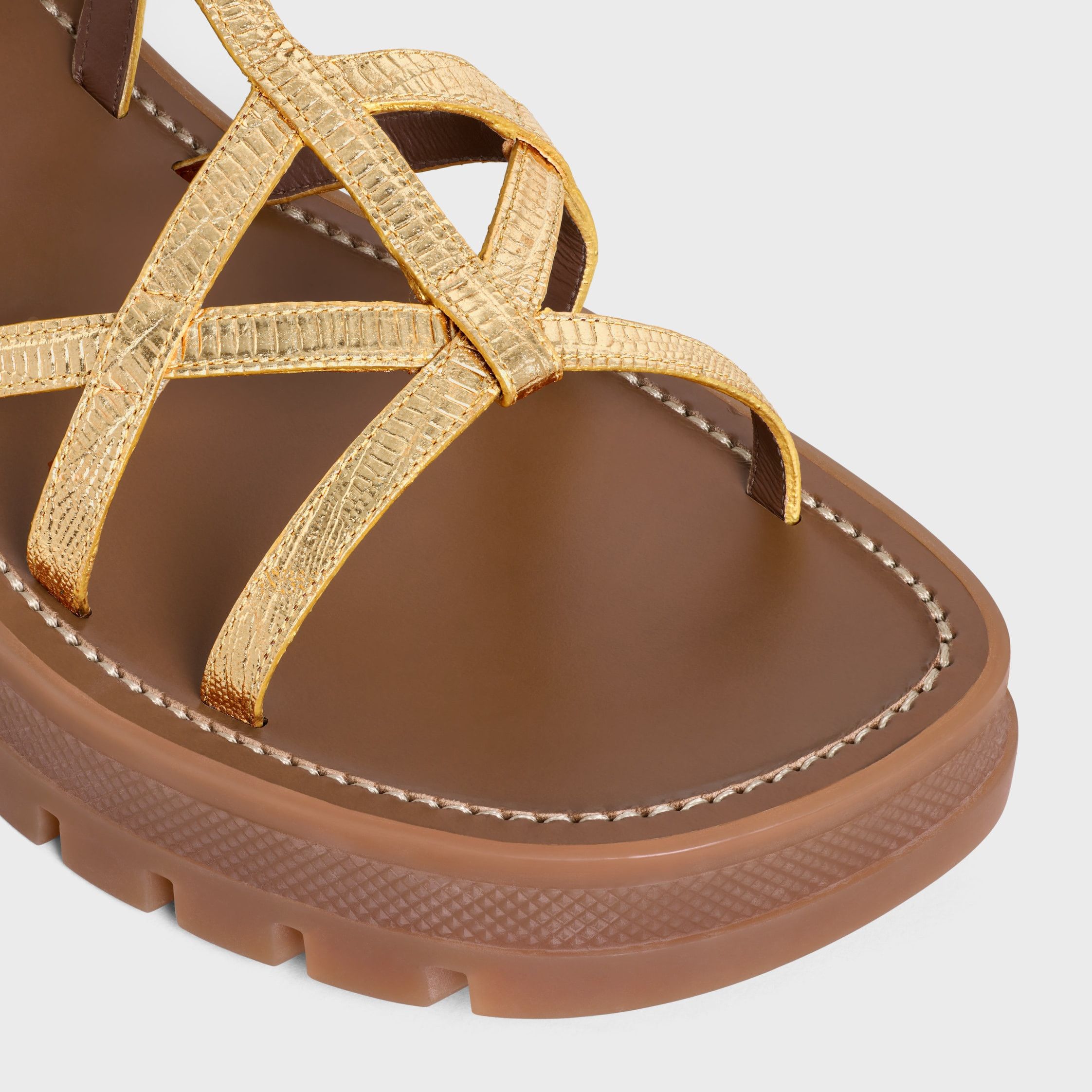 Celine CELINE - CLEA TRIOMPHE STRAPPY SANDAL IN LIZARD STAMPED METALIZED CALFSKIN gold Size US 12 / IT 42 - 4 Thumbnail