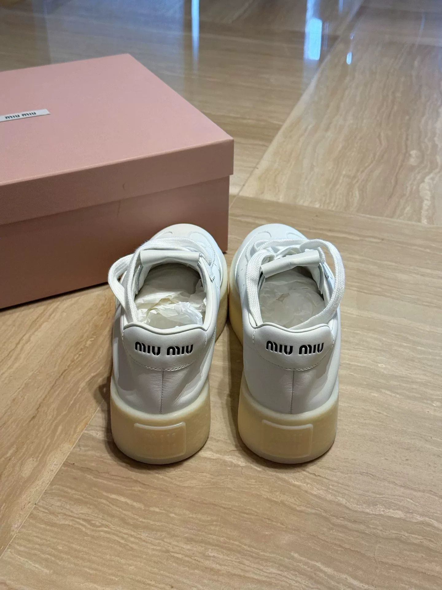 Miu Miu MiuMiu White Leather Platform Sneakers Size US 5.5 / IT 35.5 - 5 Thumbnail