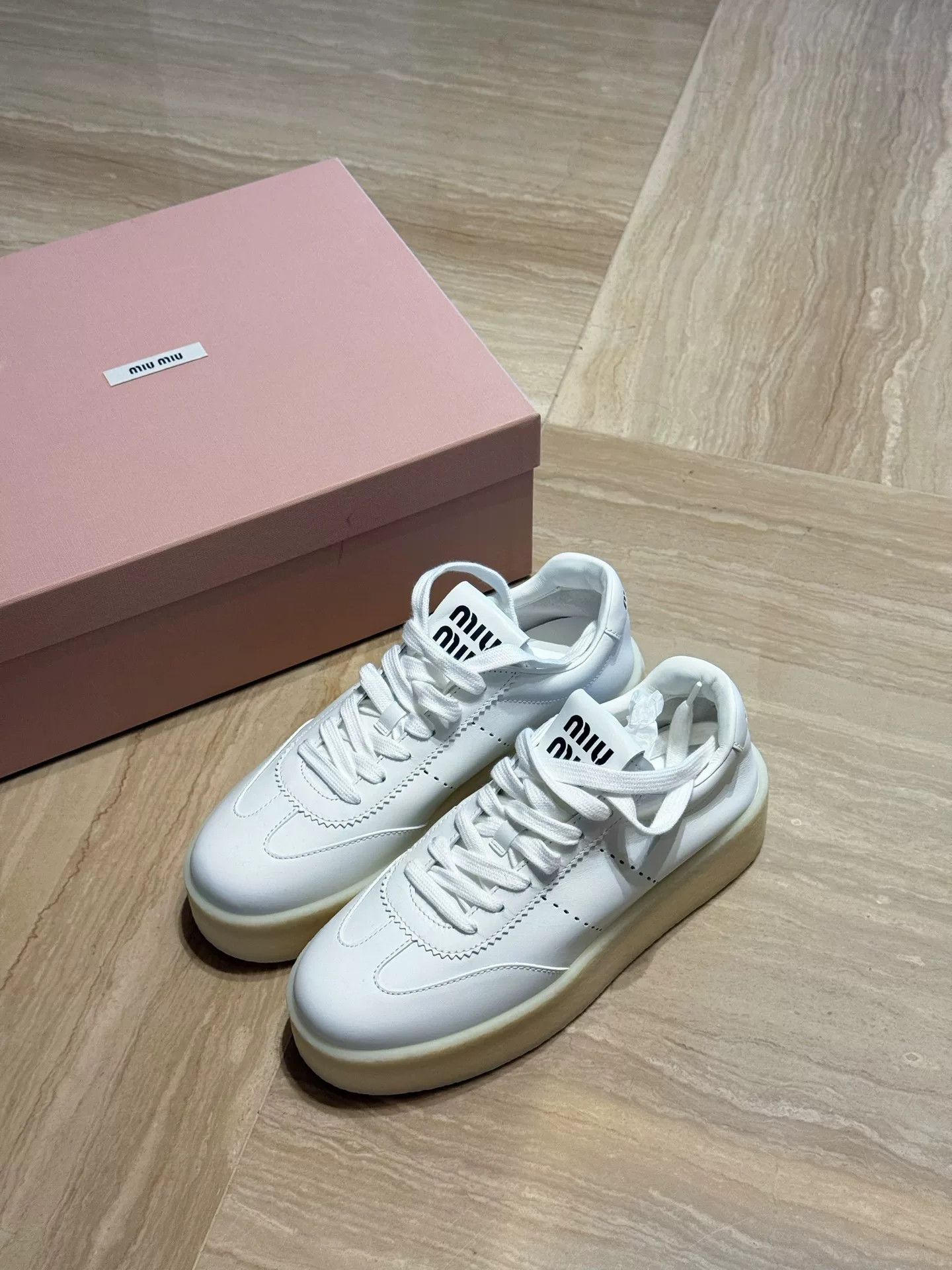 Miu Miu MiuMiu White Leather Platform Sneakers Size US 5.5 / IT 35.5 - 3 Thumbnail