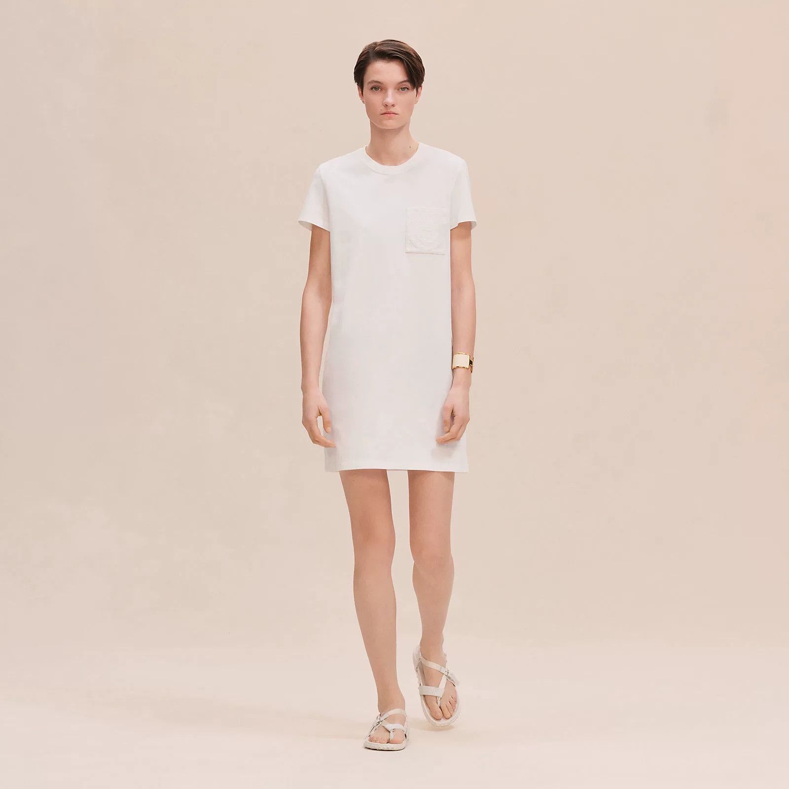 Hermes Hermes Women's White Embroidered Pocket Dress Size XS / US 0-2 / IT 36-38 - 2 Thumbnail