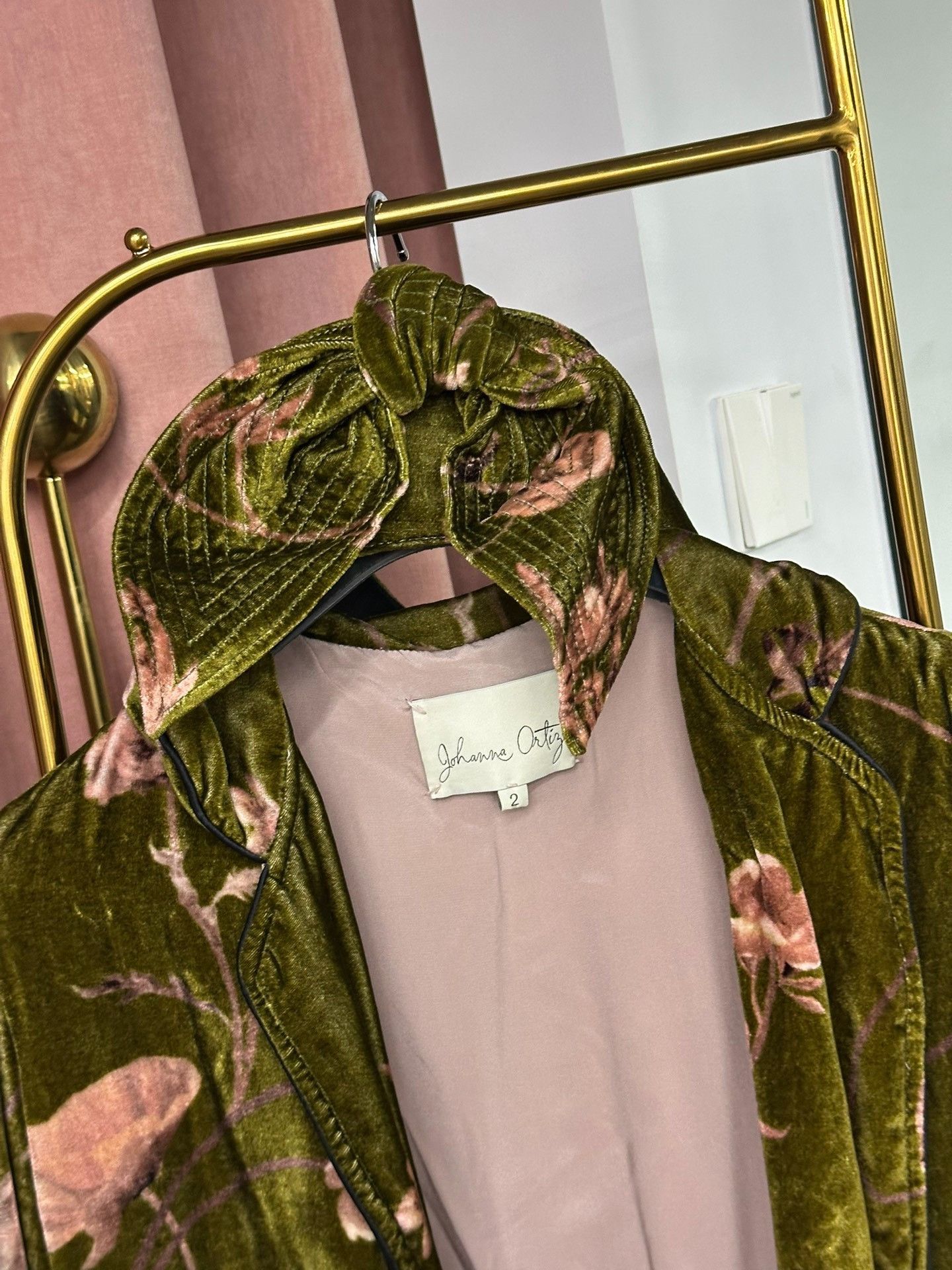 Johanna Ortiz Johanna Ortiz Green Velvet Printed Coat Size M / US 6-8 / IT 42-44 - 2 Thumbnail