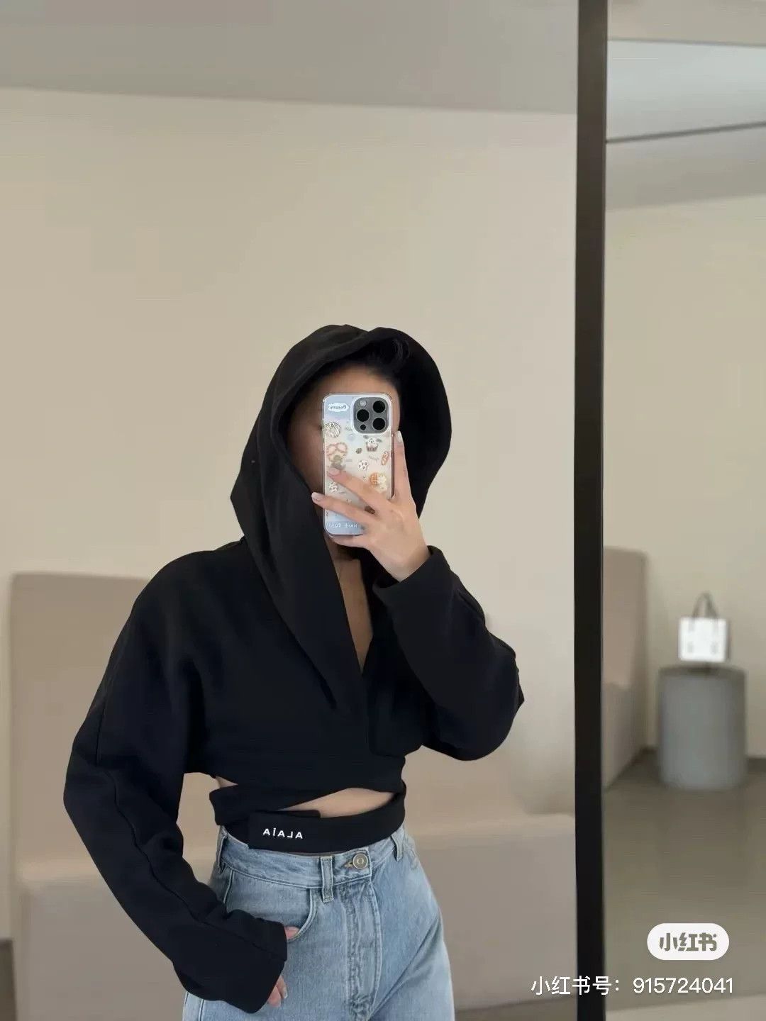 Alaia Alaia Black Hooded Drawstring Sweatshirt Size S / US 4 / IT 40 - 9 Thumbnail