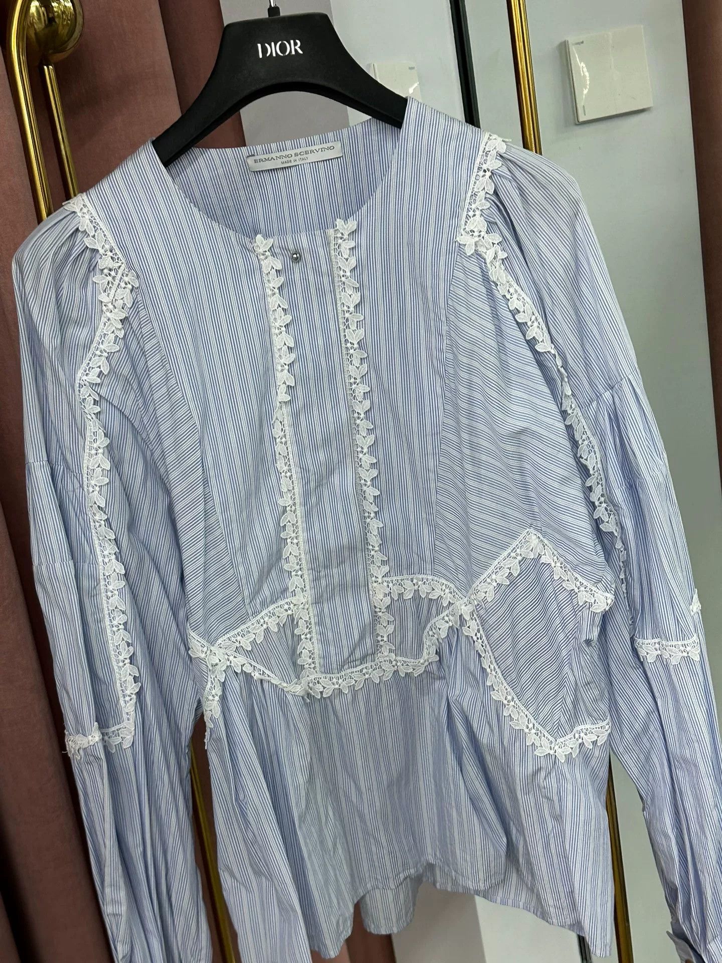 Ermanno Scervino Ermanno Scervino Blue Striped Floral Embroidery Shirt Size S / US 4 / IT 40 - 2 Thumbnail
