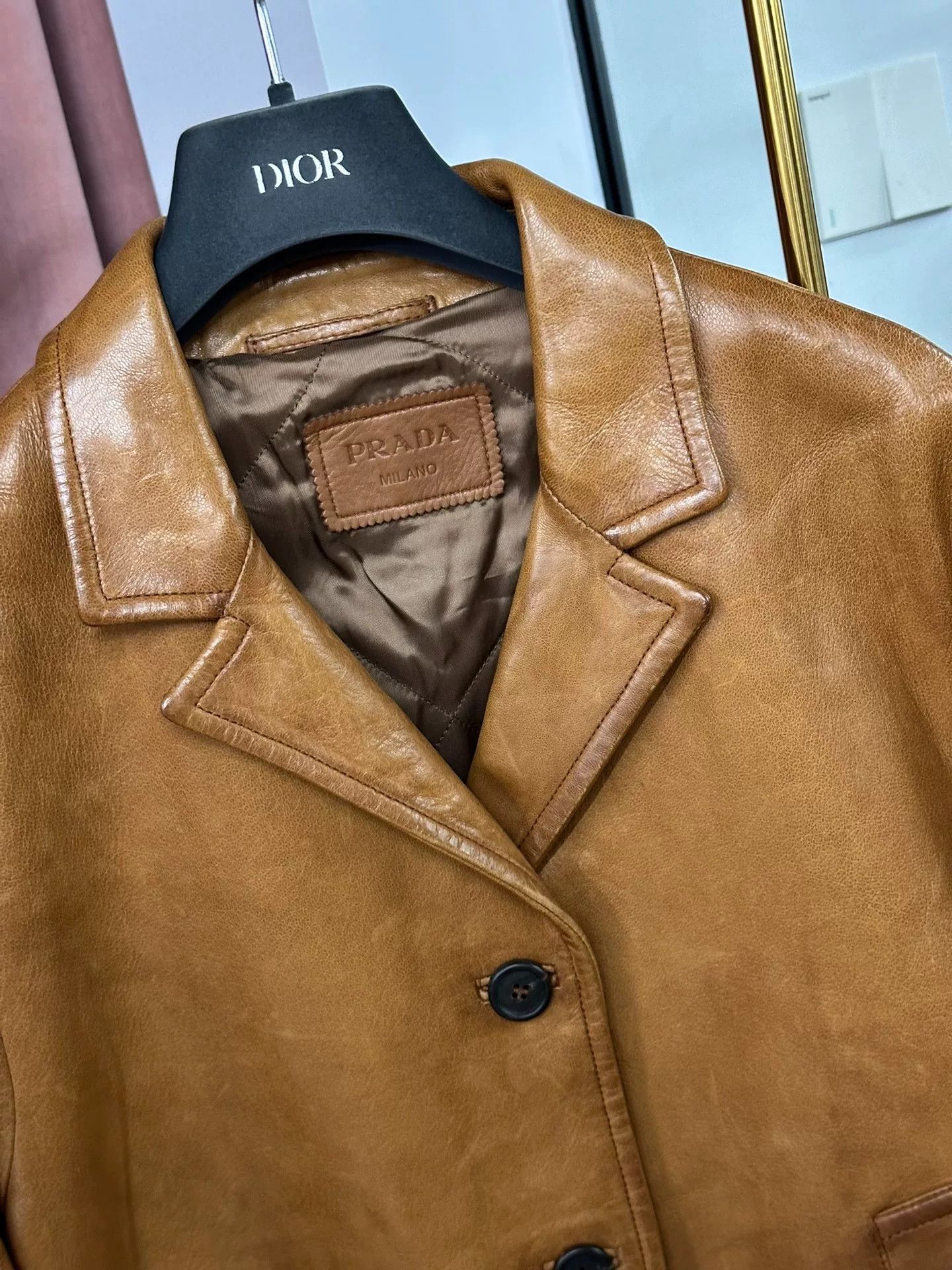 Prada Prada Brown Sheepskin Leather Jacket Size US XXS / EU 40 - 2 Thumbnail