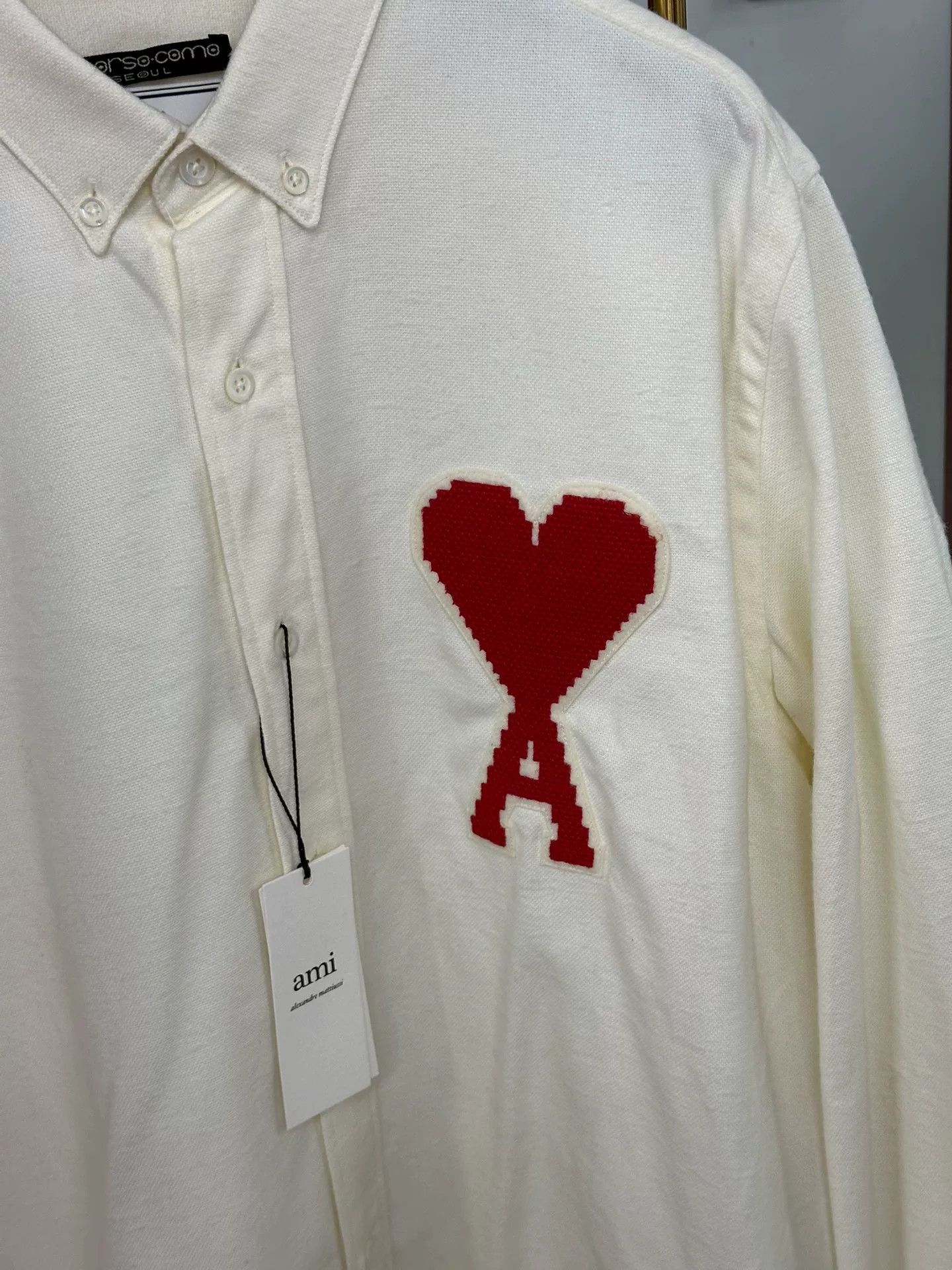 AMI Ami White Heart Long Sleeve Shirt Size US M / EU 48-50 / 2 - 2 Thumbnail