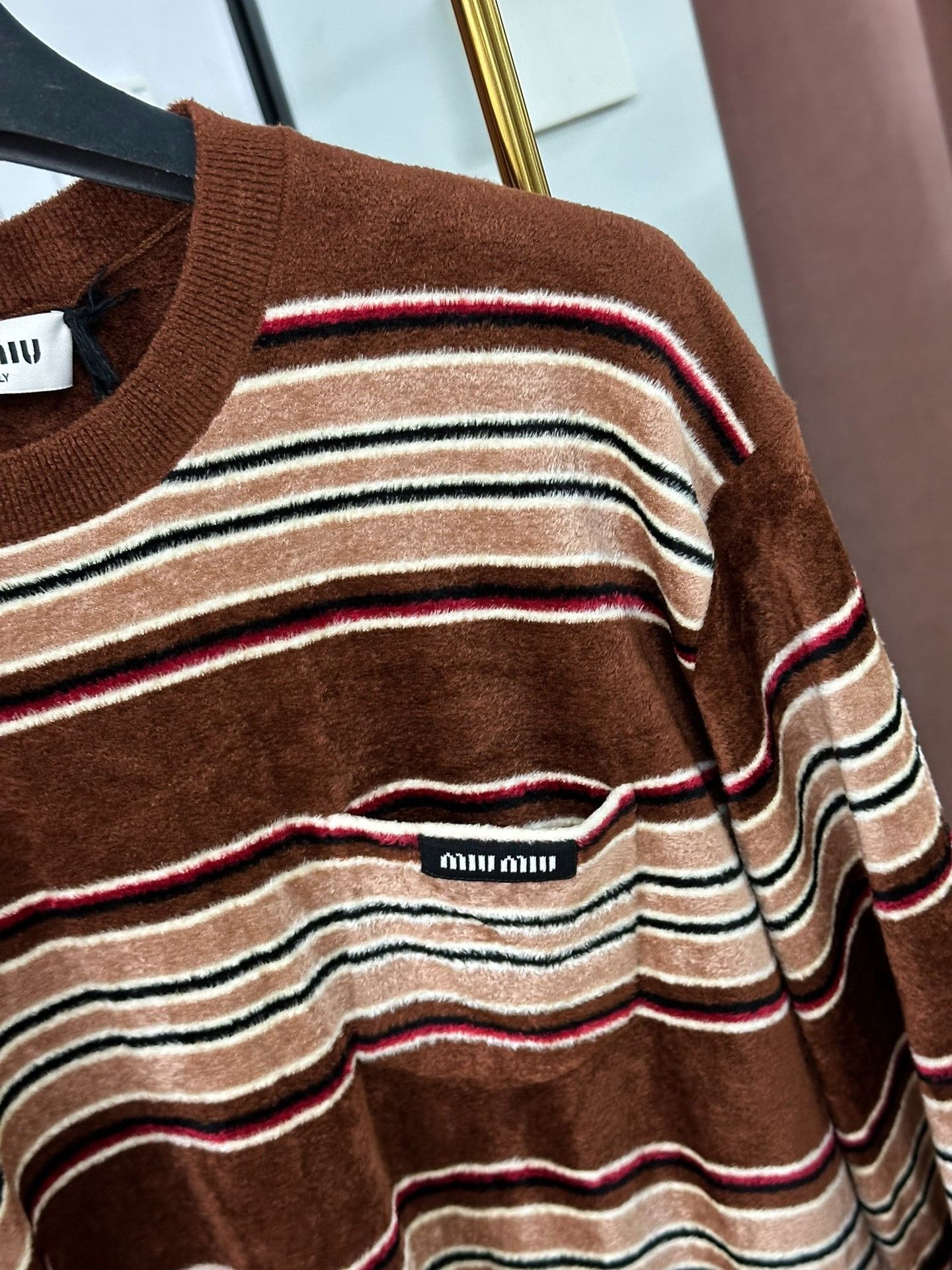 Miu Miu MiuMiu 2026 Coffee Stripe Top Size S / US 4 / IT 40 - 2 Thumbnail