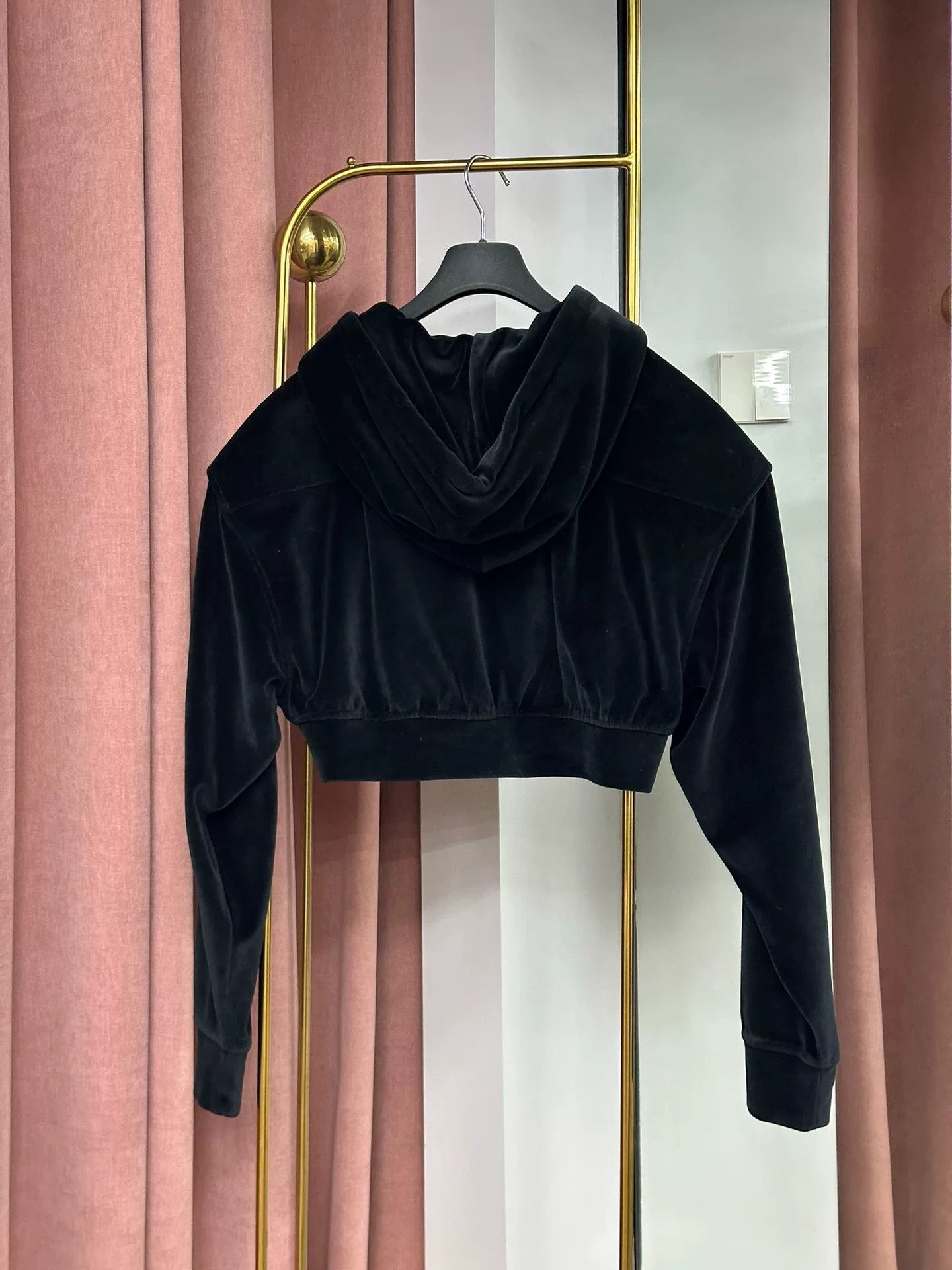 Alexander Wang Alexander Wang Black Velvet Cropped Zip Hoodie Size S / US 4 / IT 40 - 2 Thumbnail