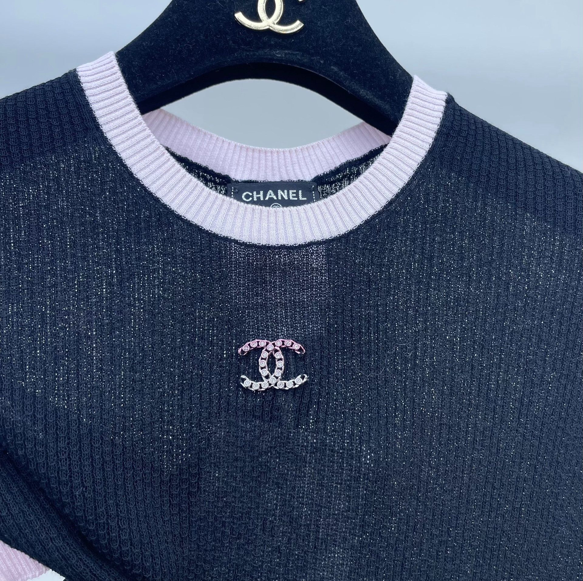 Chanel Chanel Black Pink Trim CC Diamond Knit Top Size S / US 4 / IT 40 - 3 Thumbnail