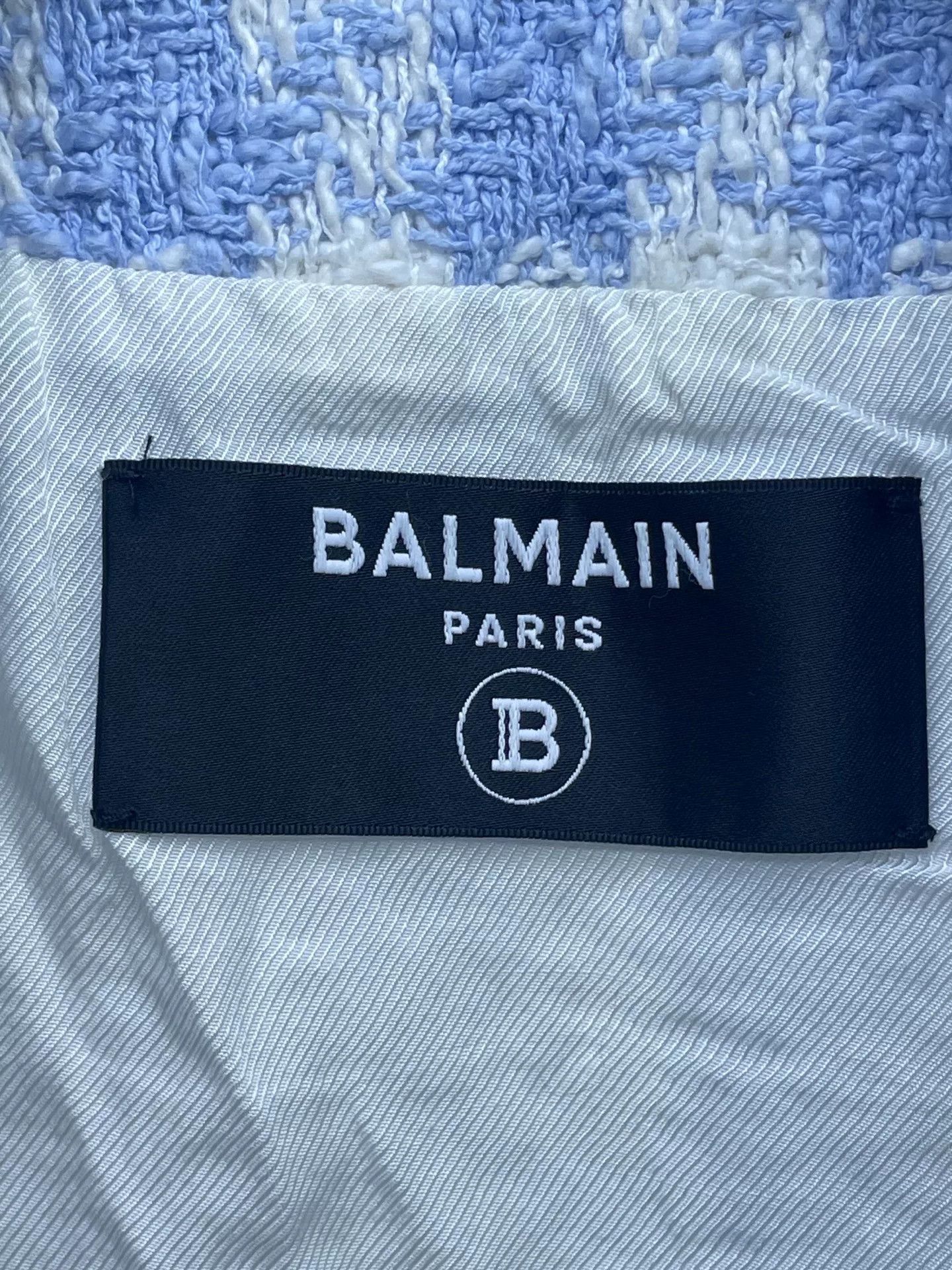 Balmain Balmain Blue White Houndstooth Padded Baseball Jacket Size XS / US 0-2 / IT 36-38 - 5 Thumbnail