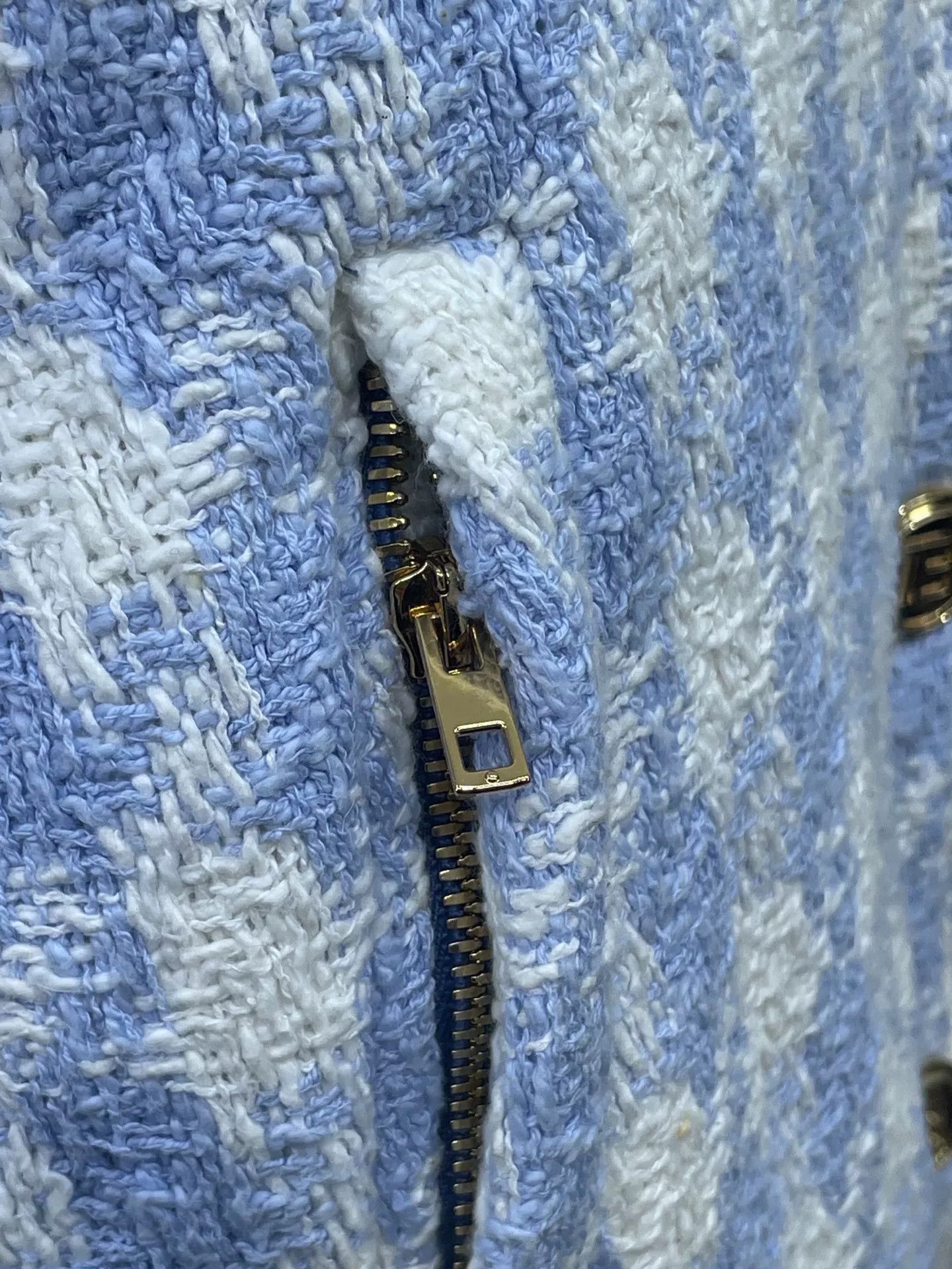 Balmain Balmain Blue White Houndstooth Padded Baseball Jacket Size XS / US 0-2 / IT 36-38 - 4 Thumbnail