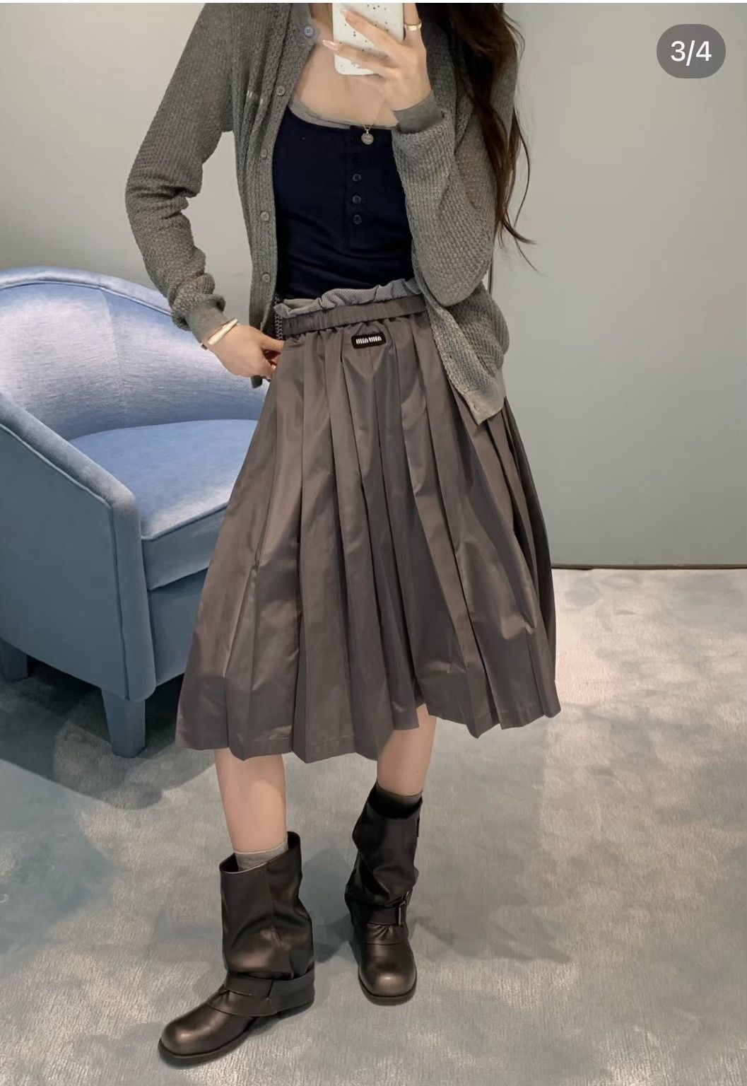 Miu Miu Miu Miu Gray Cuffed Pleated Skirt Size 38" / US 16 / IT 52 - 8 Thumbnail