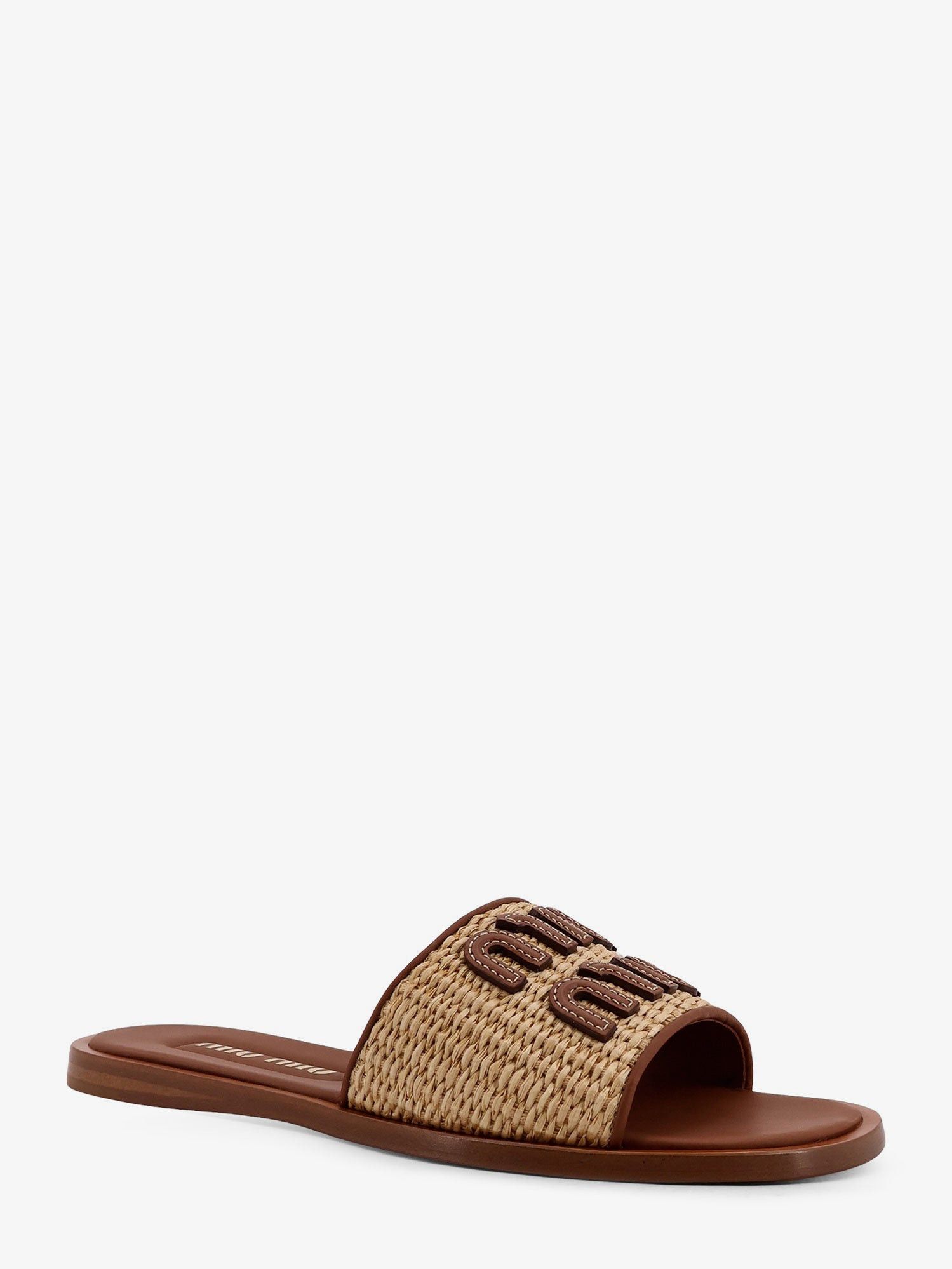 Miu Miu Raffia And Leather Sandals With Logo Lettering Size US 7 / IT 37 - 2 Thumbnail