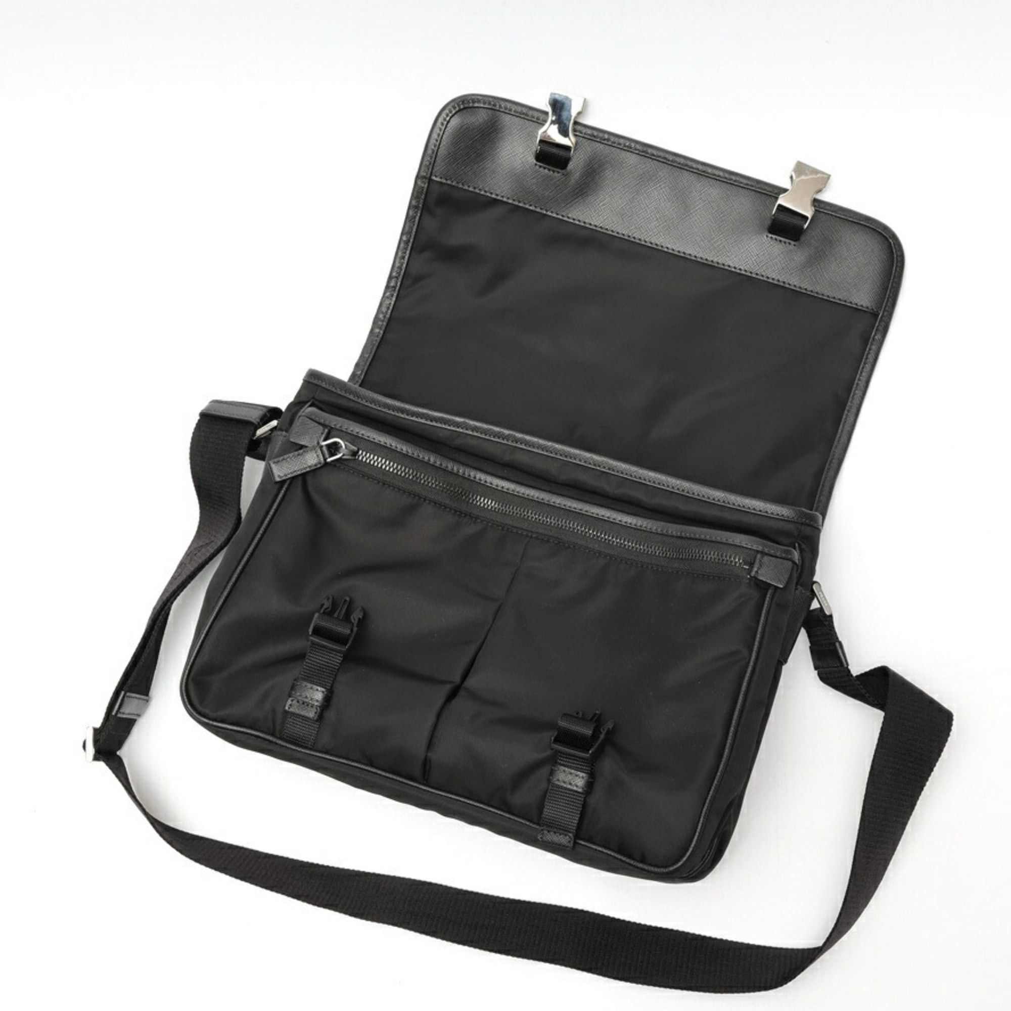 Prada Prada Nylon x Saffiano Leather Shoulder Bag 2VD768 Black Size ONE SIZE - 7 Thumbnail