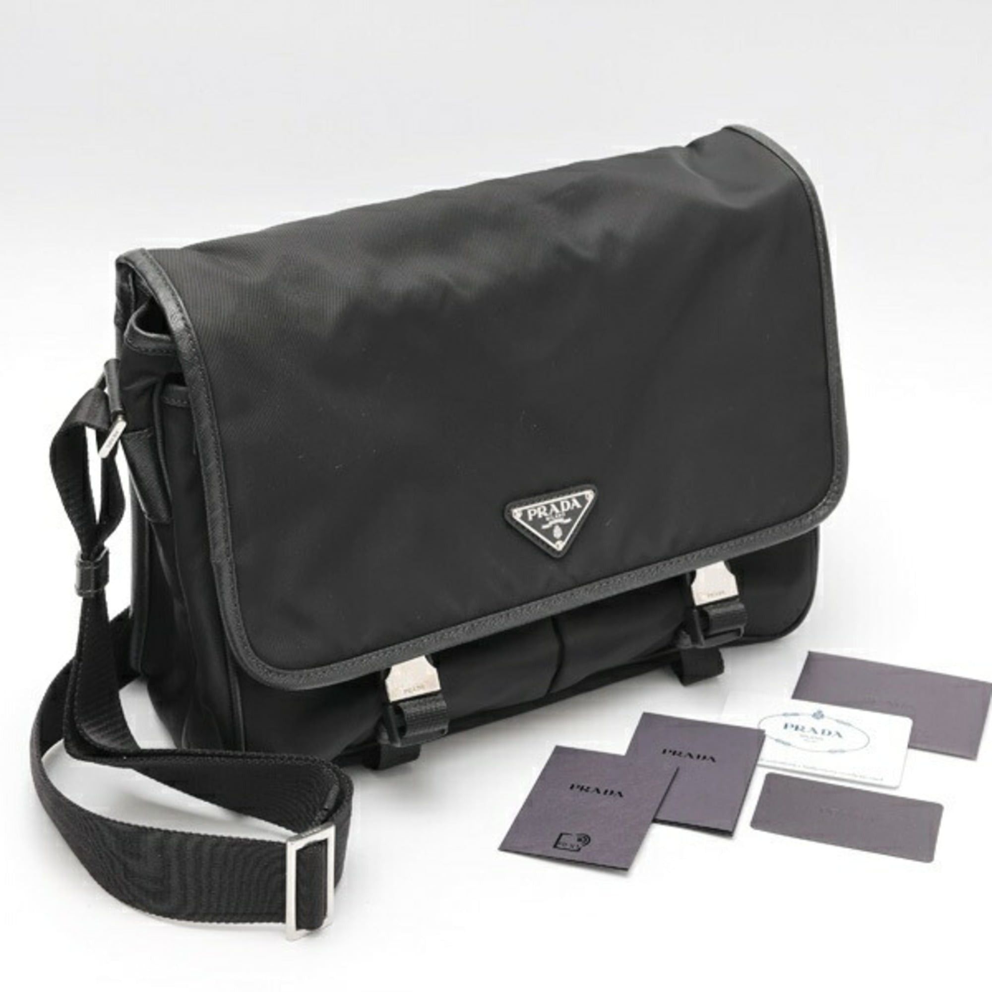 Prada Prada Nylon x Saffiano Leather Shoulder Bag 2VD768 Black Size ONE SIZE - 9 Thumbnail