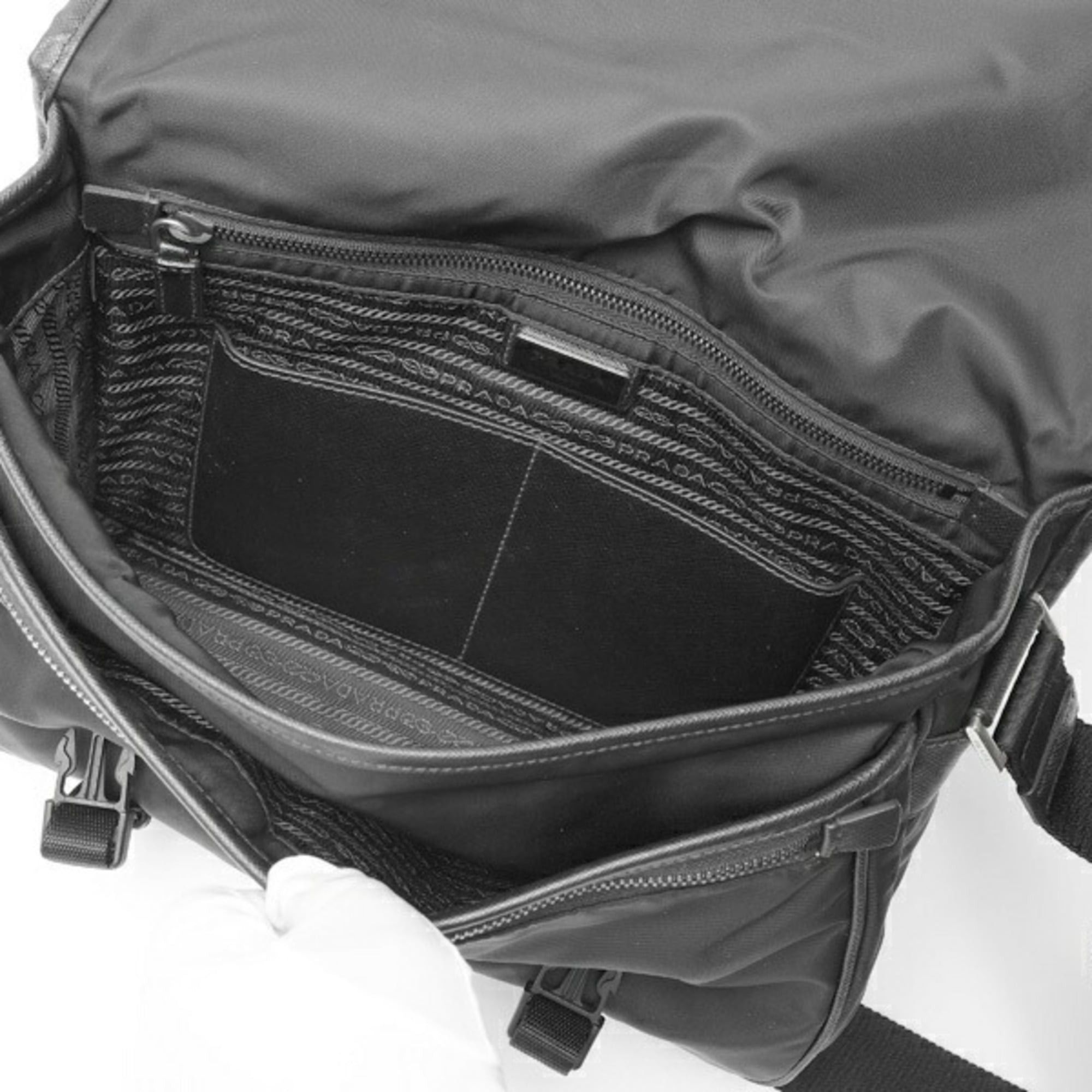 Prada Prada Nylon x Saffiano Leather Shoulder Bag 2VD768 Black Size ONE SIZE - 8 Thumbnail