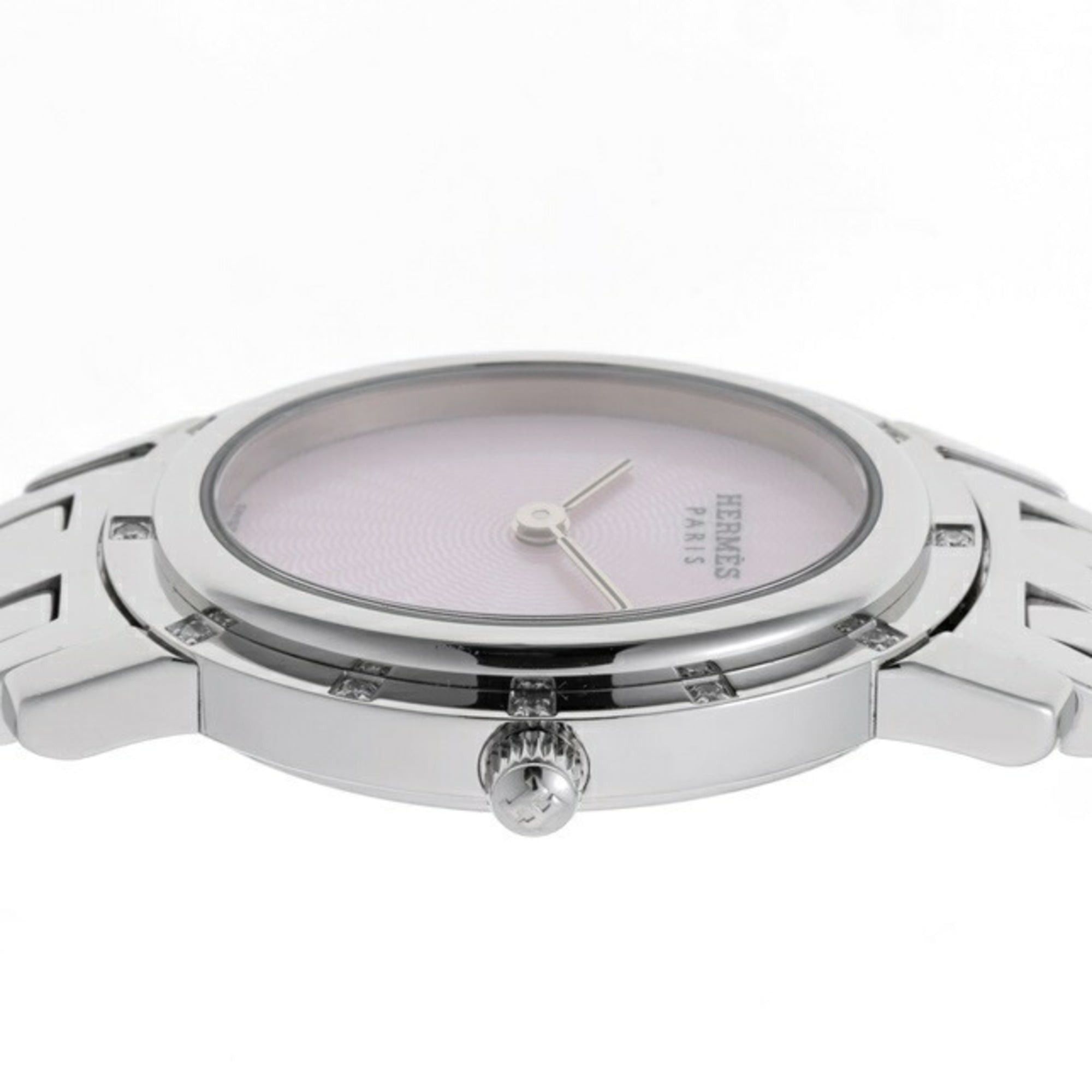 Hermes Hermes Clipper Oval Nacre CO1.230 12P Diamond Bezel Pink Shell Quartz Size ONE SIZE - 5 Thumbnail