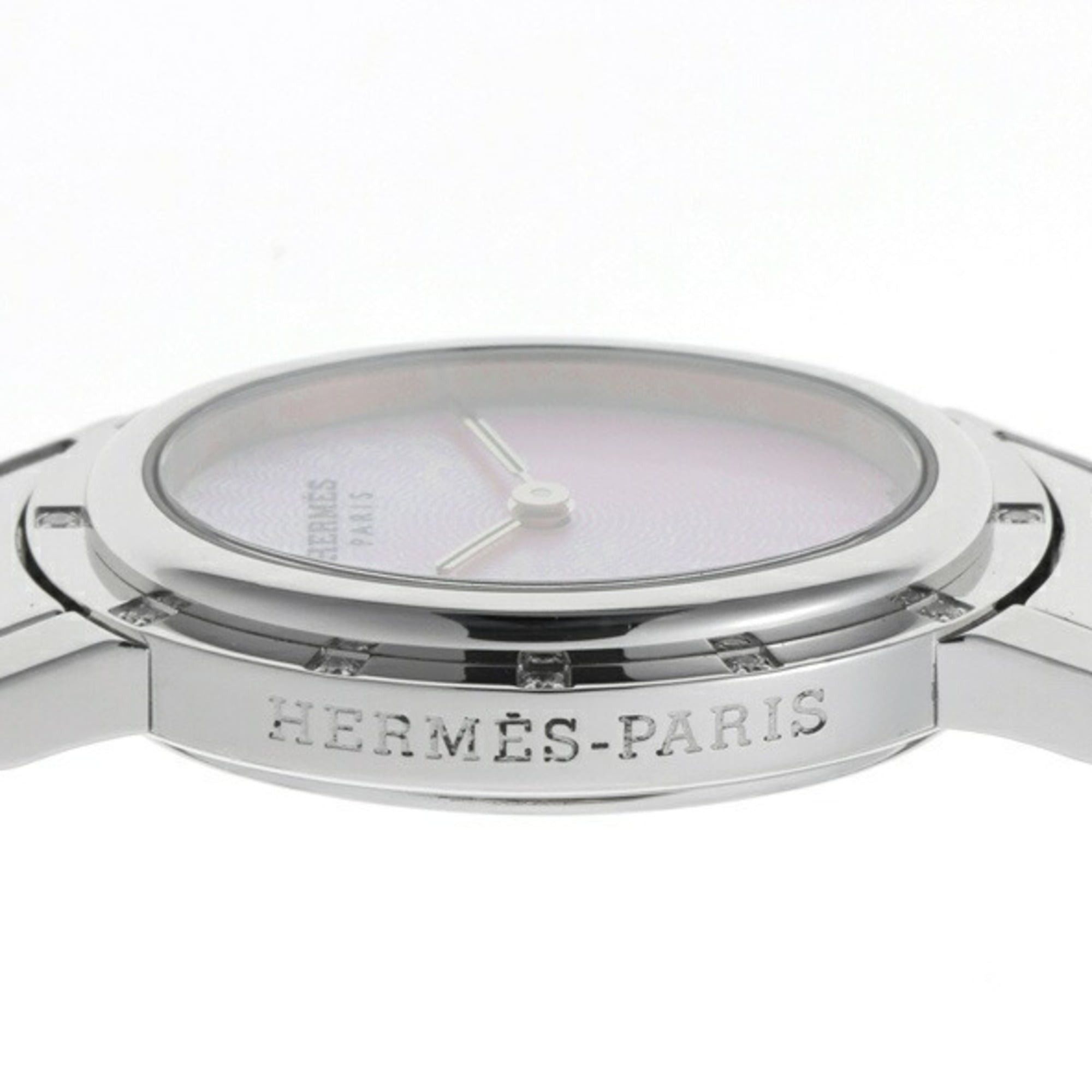 Hermes Hermes Clipper Oval Nacre CO1.230 12P Diamond Bezel Pink Shell Quartz Size ONE SIZE - 6 Thumbnail