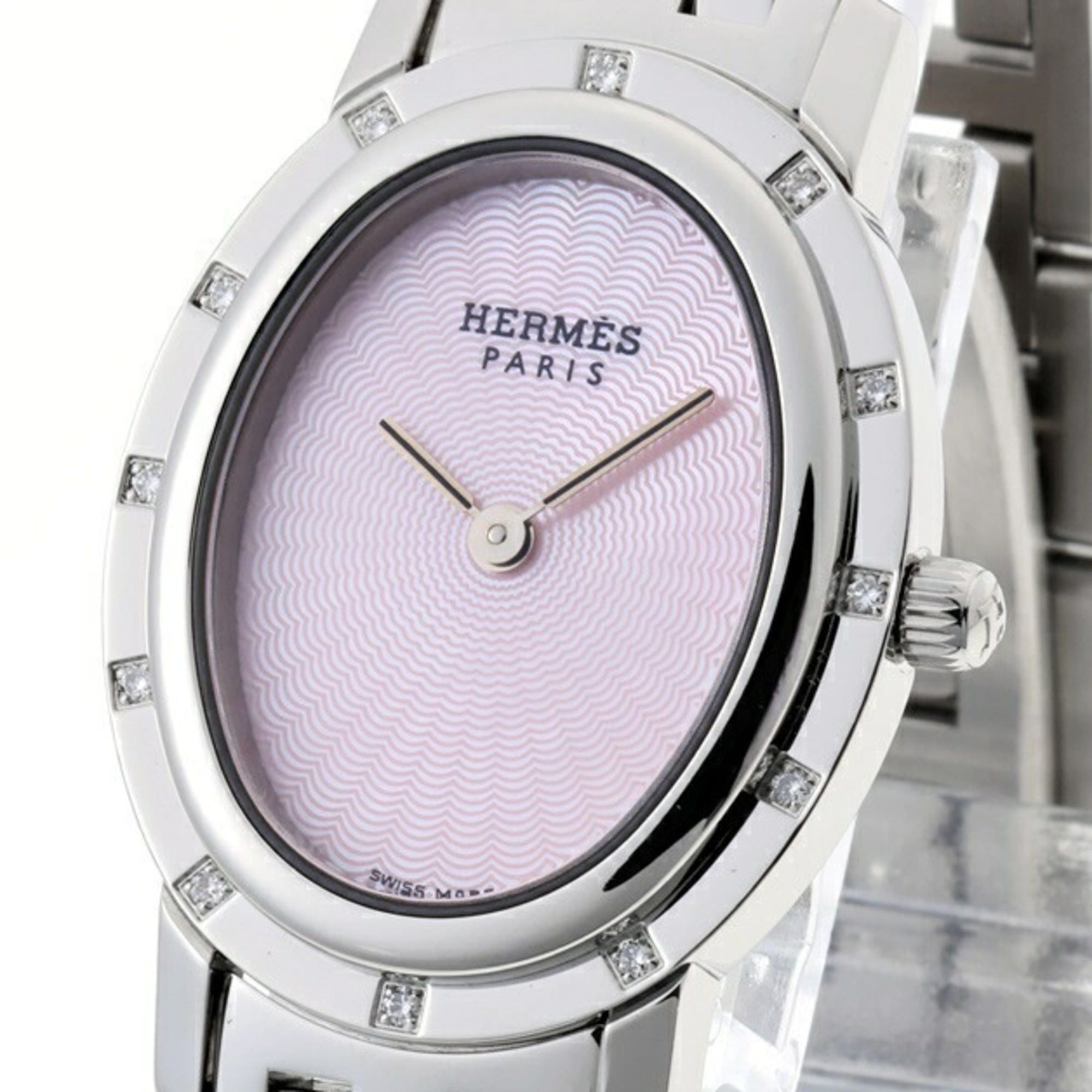 Hermes Hermes Clipper Oval Nacre CO1.230 12P Diamond Bezel Pink Shell Quartz Size ONE SIZE - 2 Thumbnail
