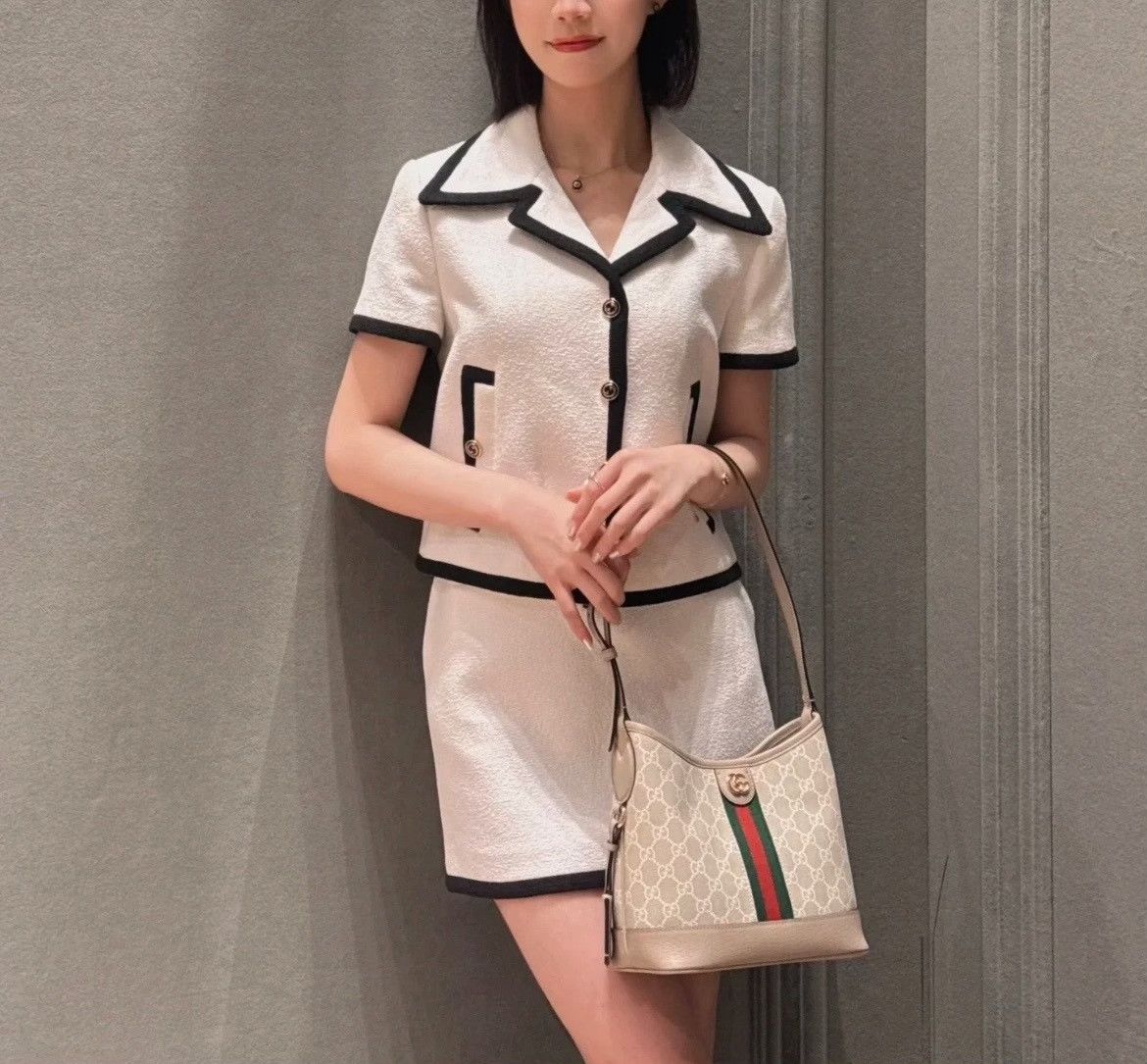 Gucci Gucci Black White Tweed Short-Sleeve Top Size S / US 4 / IT 40 - 9 Thumbnail