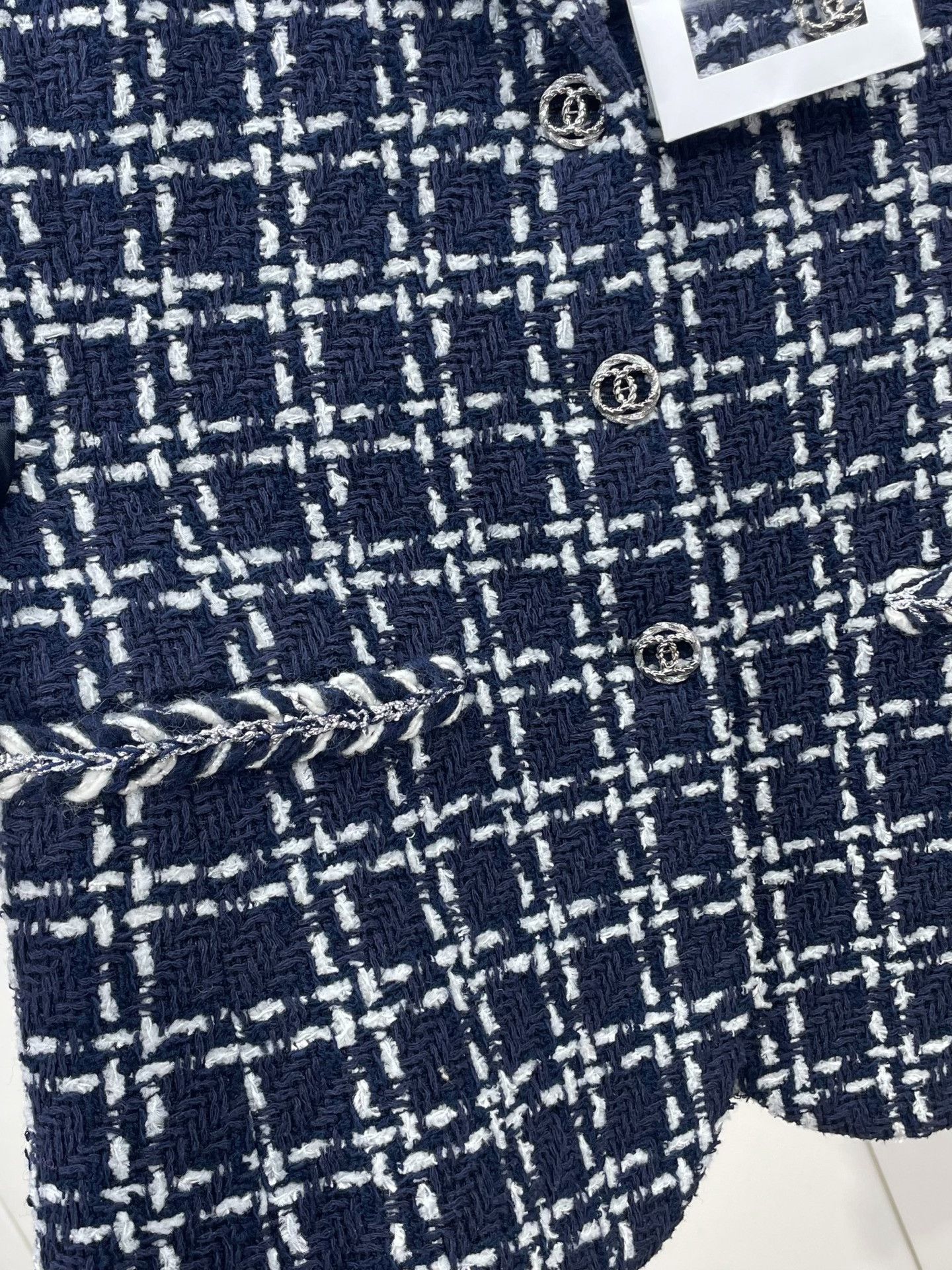 Chanel Chanel 23B Blue White Tweed Jacket Size S / US 4 / IT 40 - 9 Thumbnail